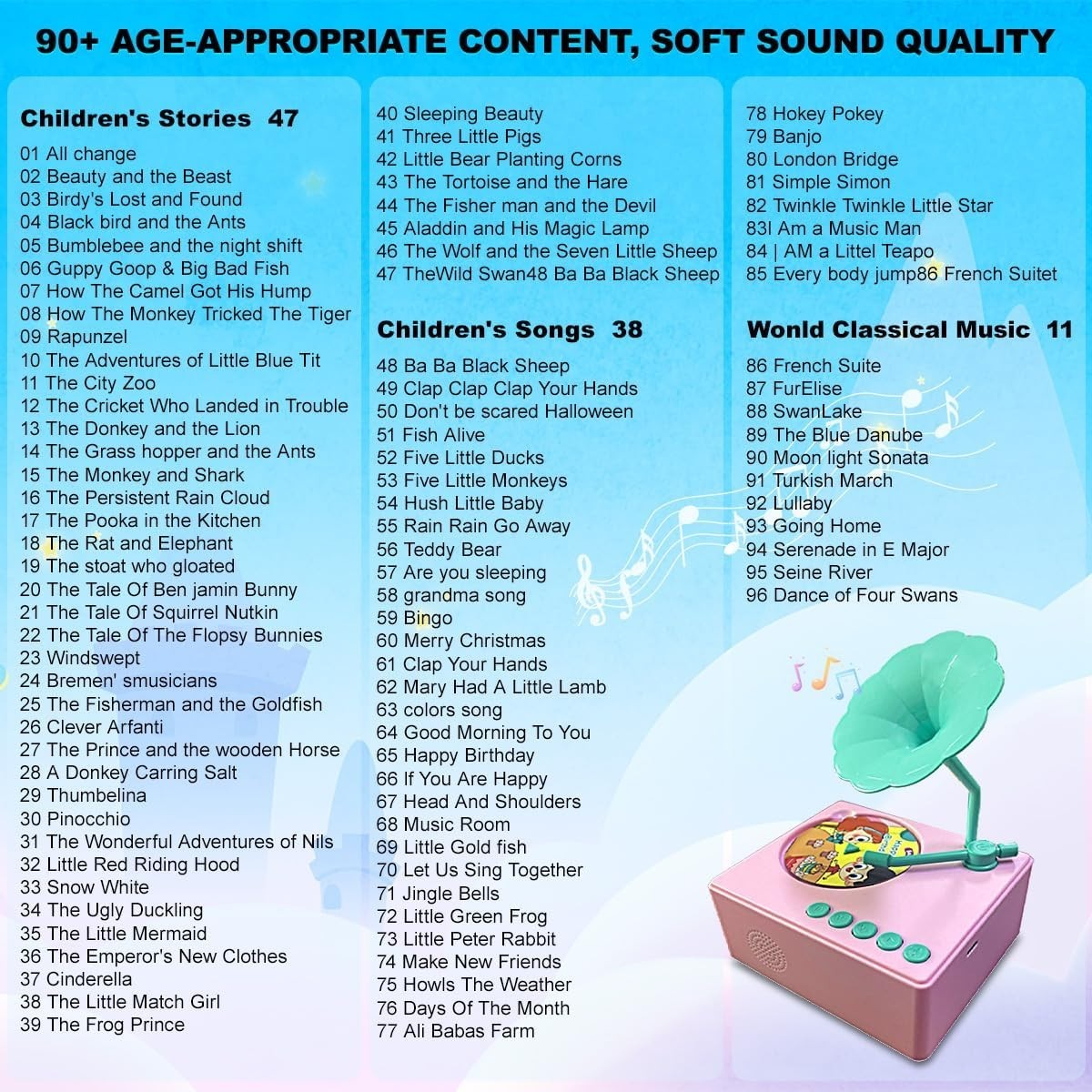 Audible Educational Toy with Music for Toddlers Age 1-5, 96 Songs Stories Cards