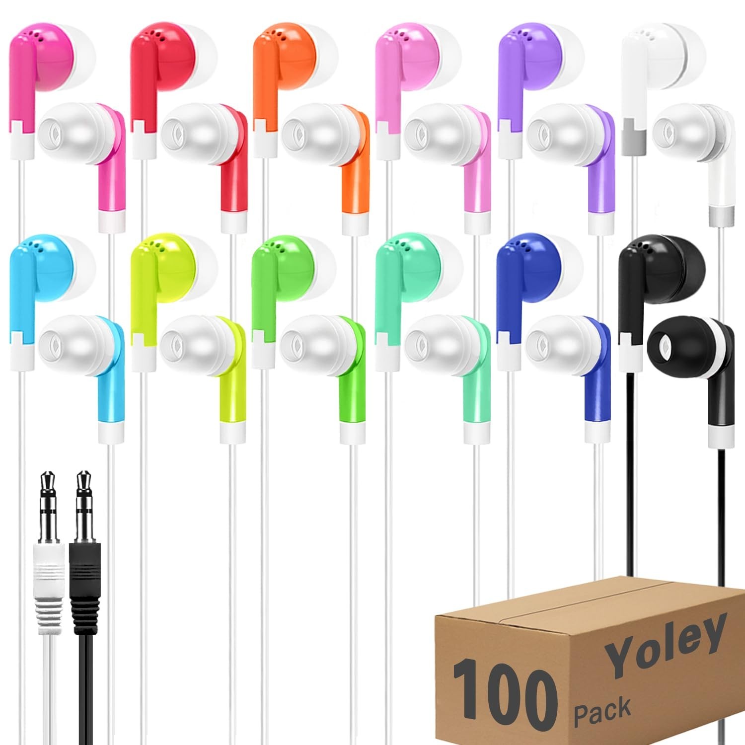 Kids Earbud Headphones Bulk 100 Pack Multi Color Class Set for School Classro…