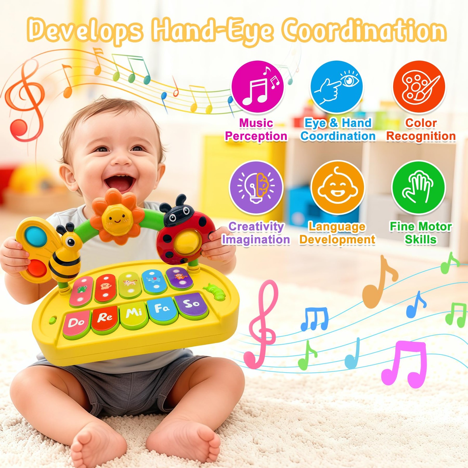 Baby Piano Toy 6-12 Months Light Up Music Keyboard Baby Toys for 3 6 9 12 18 …