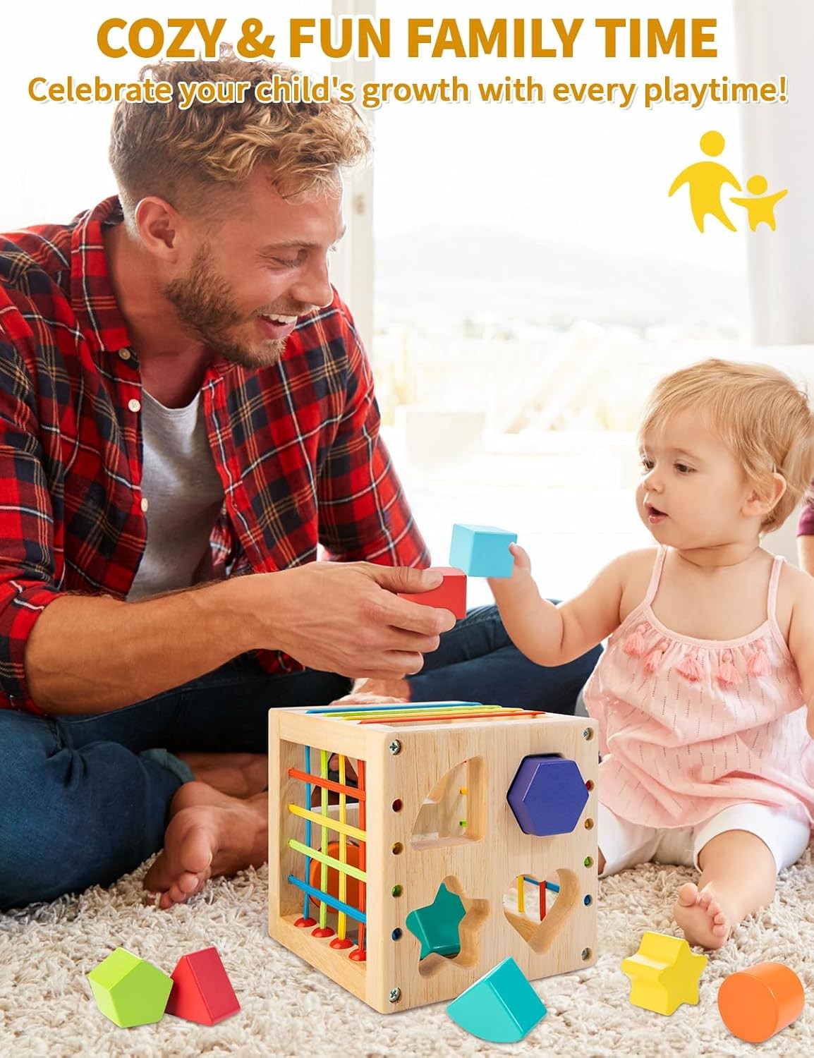 Montessori Toy for Toddlers, Shape Sorter for Babies, Wooden Shape Sorting Cube