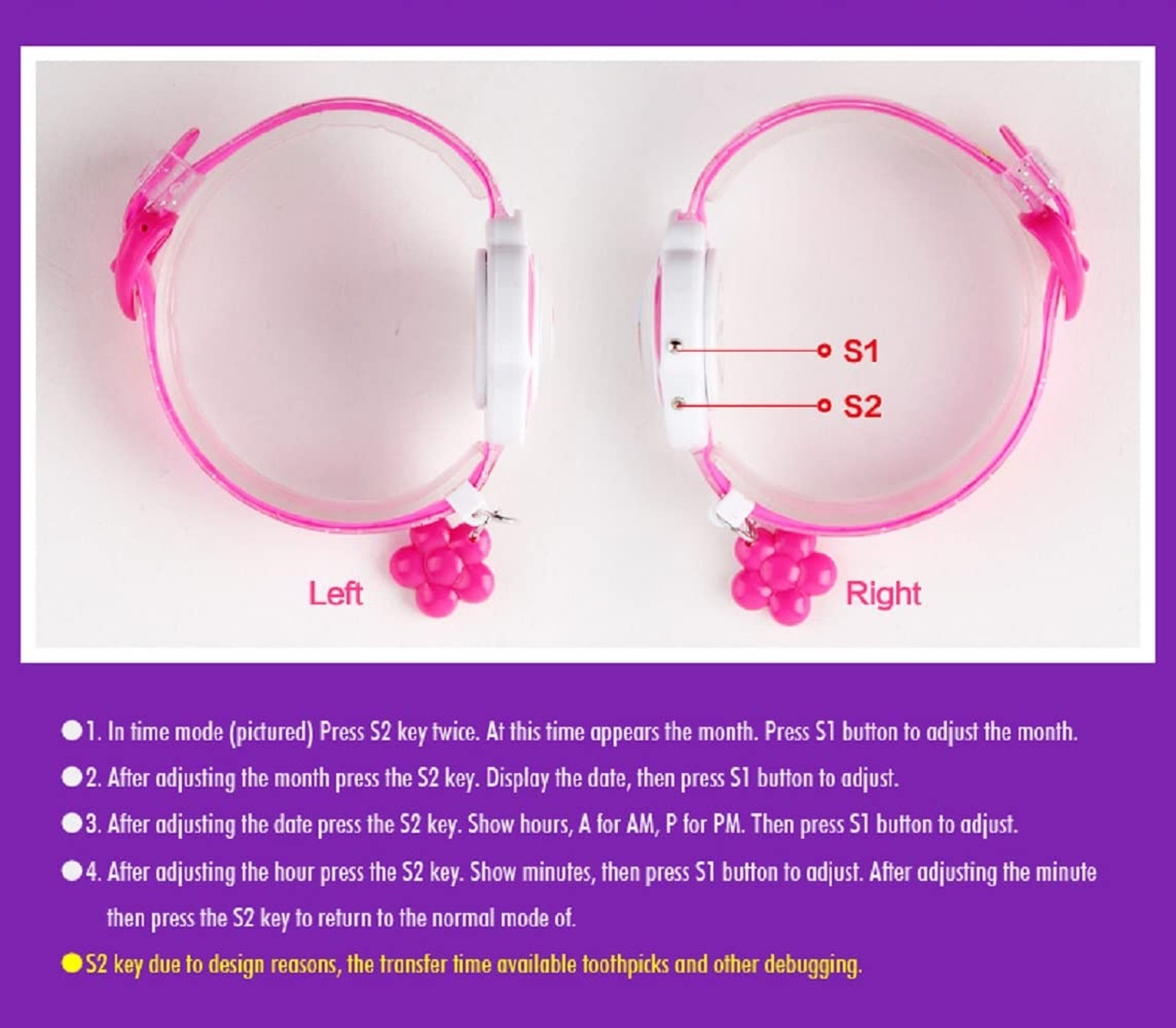 Kids Watch Girl Flower Shape Watch Novelty Cartoon Digital Watch 1144 Pink