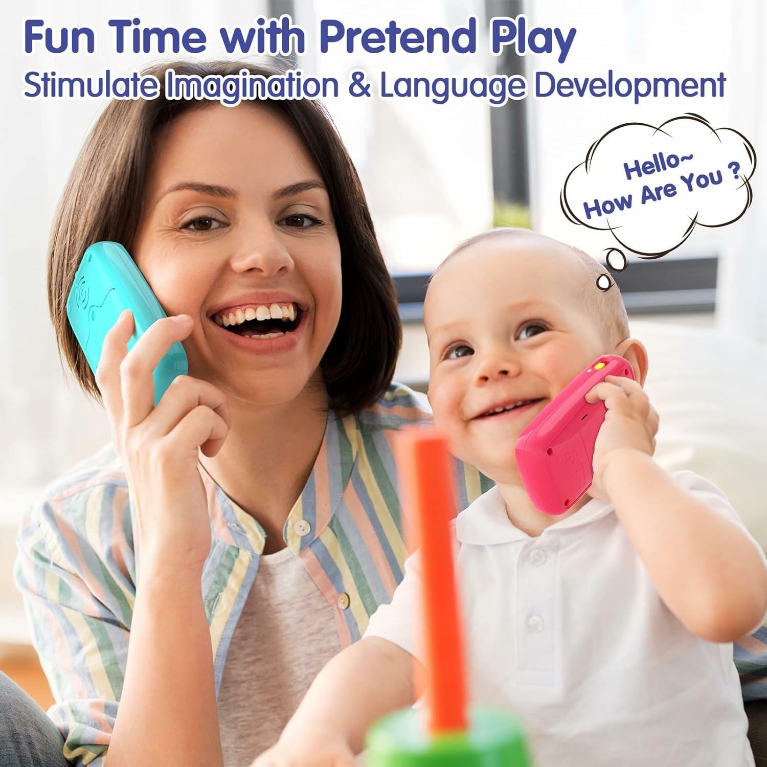 BABYFUNY Toys for 1 Year Old Girl Gifts, 15 Functions Phone Small, Pink