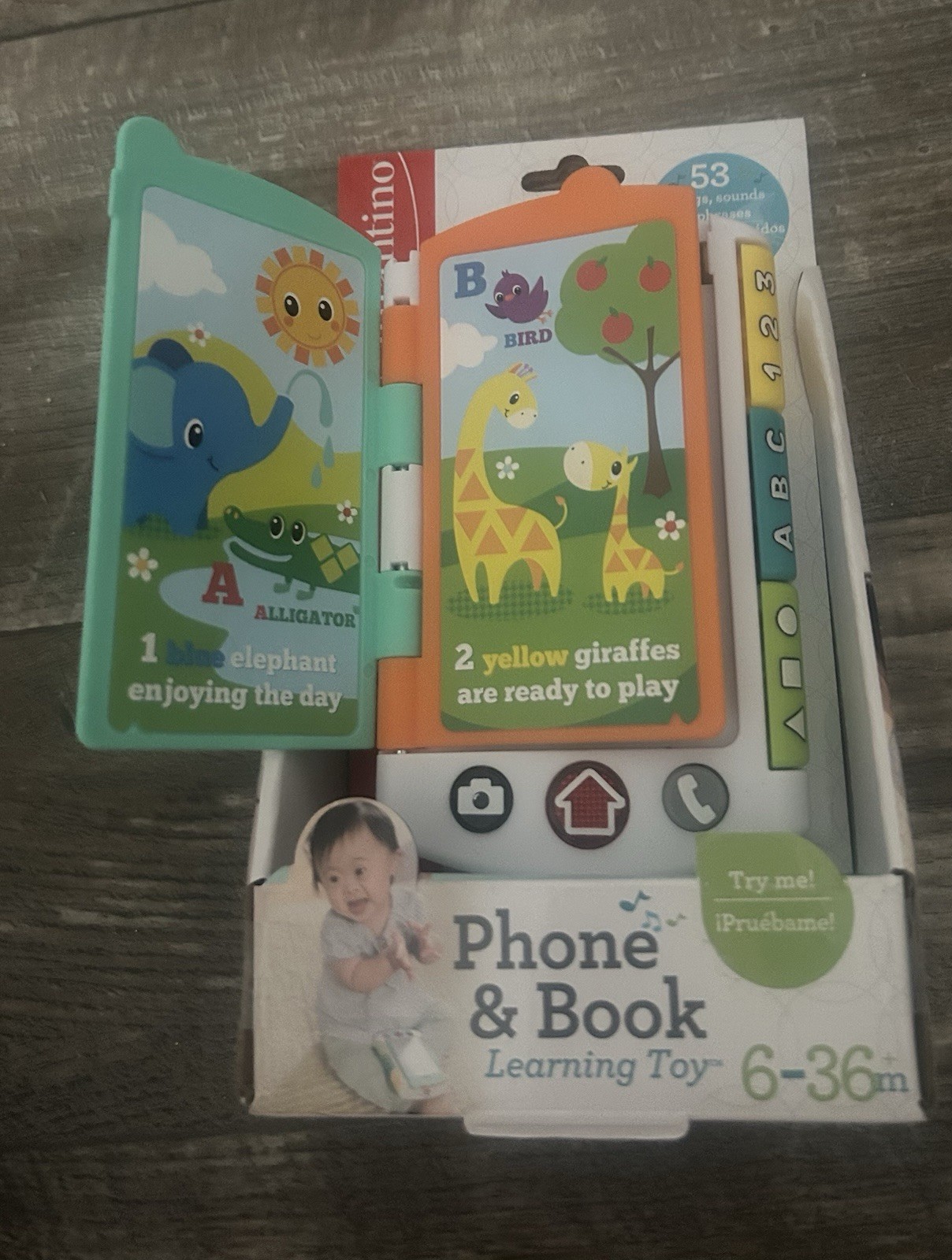 Infantino Phone & Book Learning Toy 6-36 Months Alphabet Animals Skills