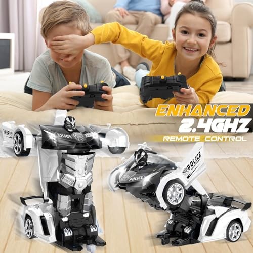 Remote Control Police Car – RC Car Transform Robot, Flashing Light, Black