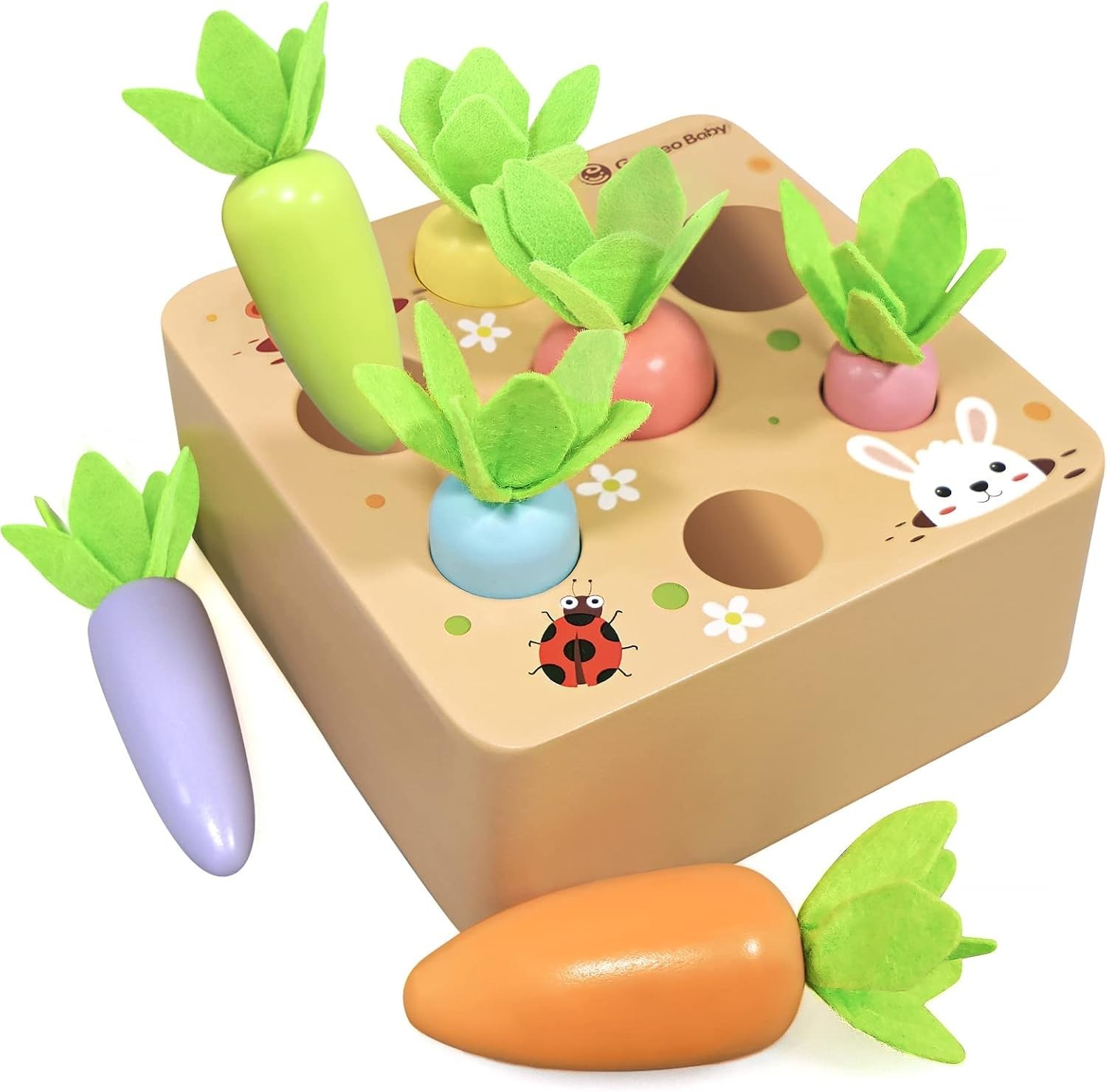 Montessori Toys for 2 3 Old Toddlers, Macron Carrot Harvest Game Wooden Toys…