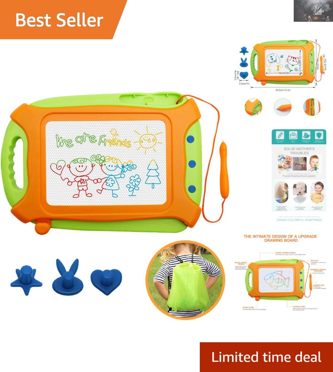 Multicolored Magnetic Drawing Board for Creative Toddlers – Includes Stamps!
