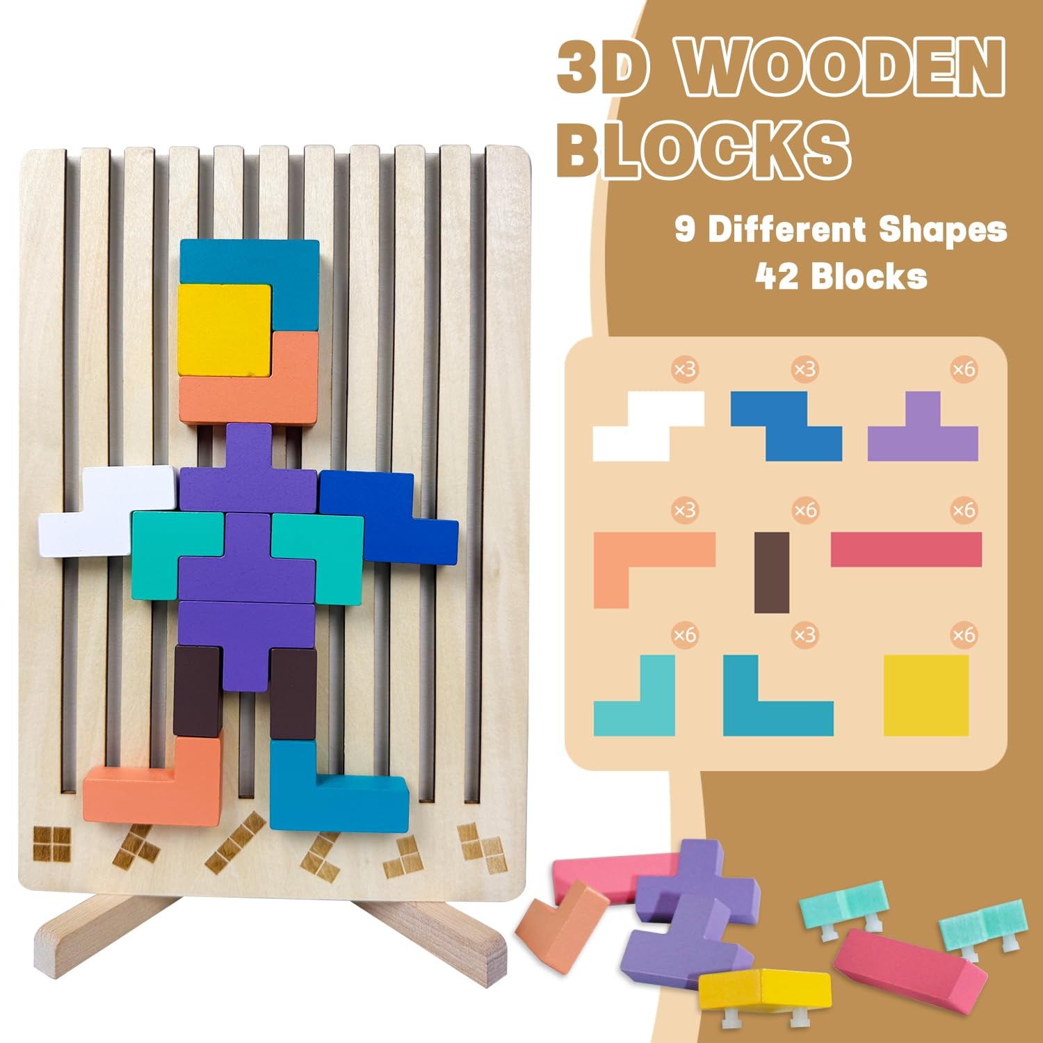 Wooden Stacking Puzzle Toy,3D Wooden Montessori Puzzles Toy,Giant Russian Blo…