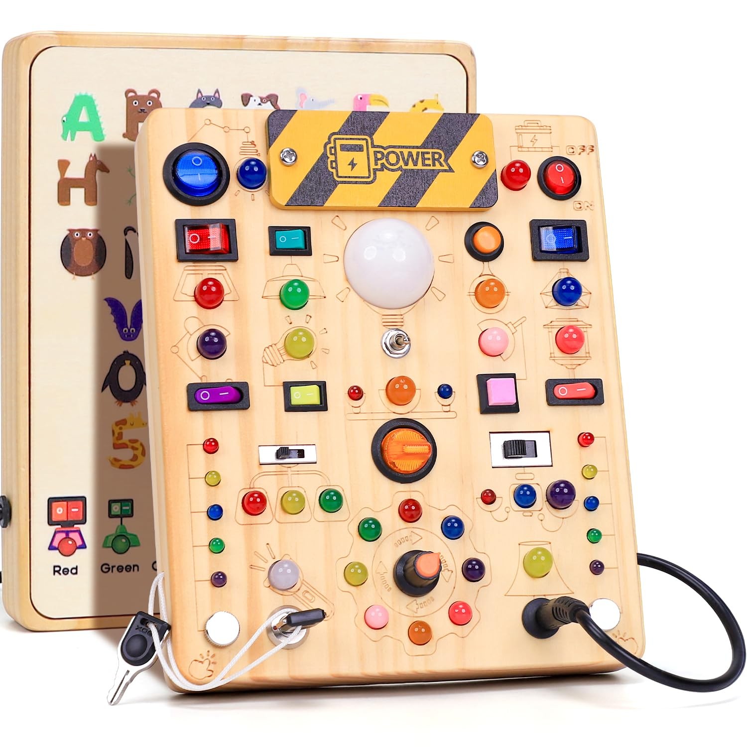 Busy Board with LED Light Switches, Montessori Toys for 1 2 3 Years Old, Todd…