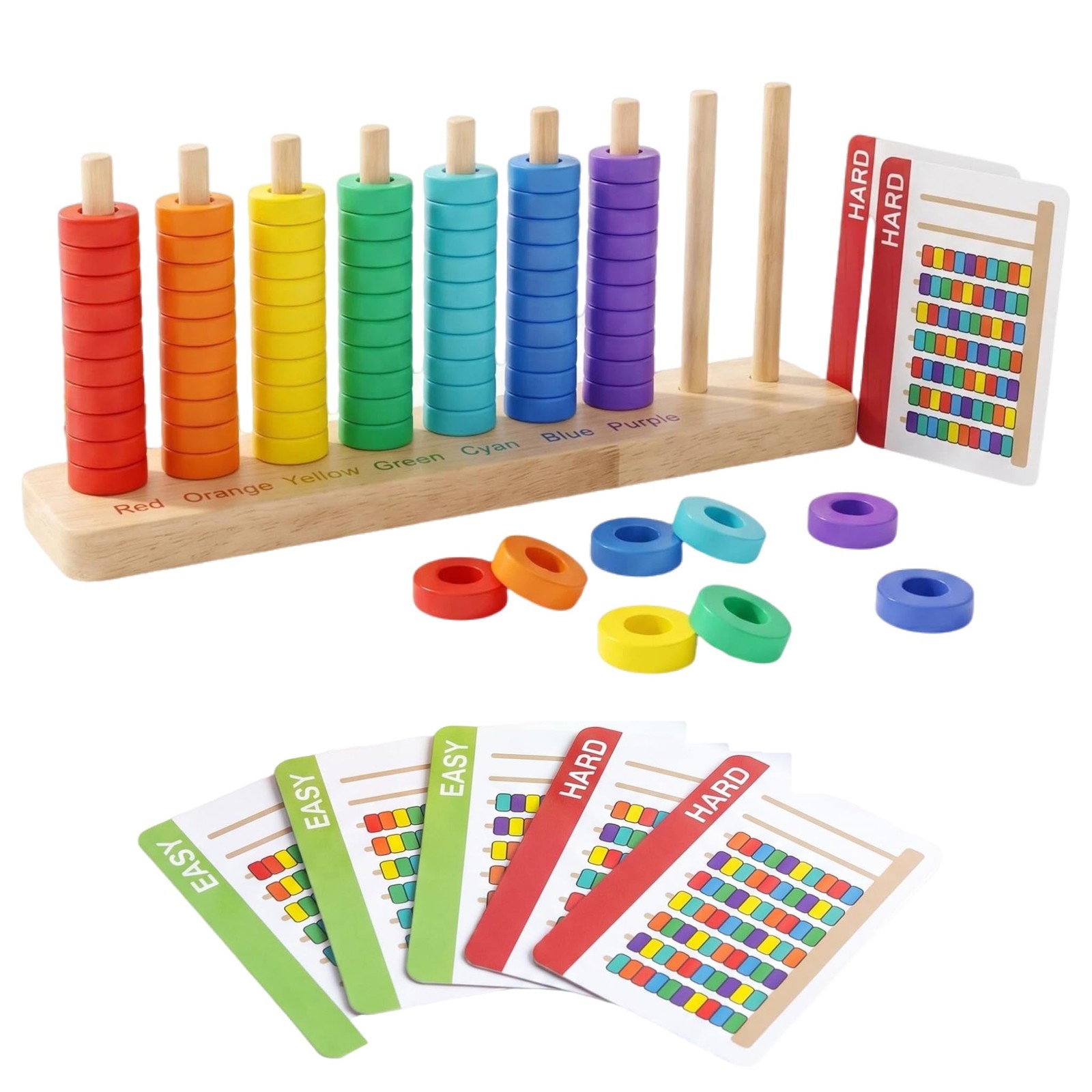 Color Sorting & Stacking Game with Challenge Cards for , Wooden Color Matchin…
