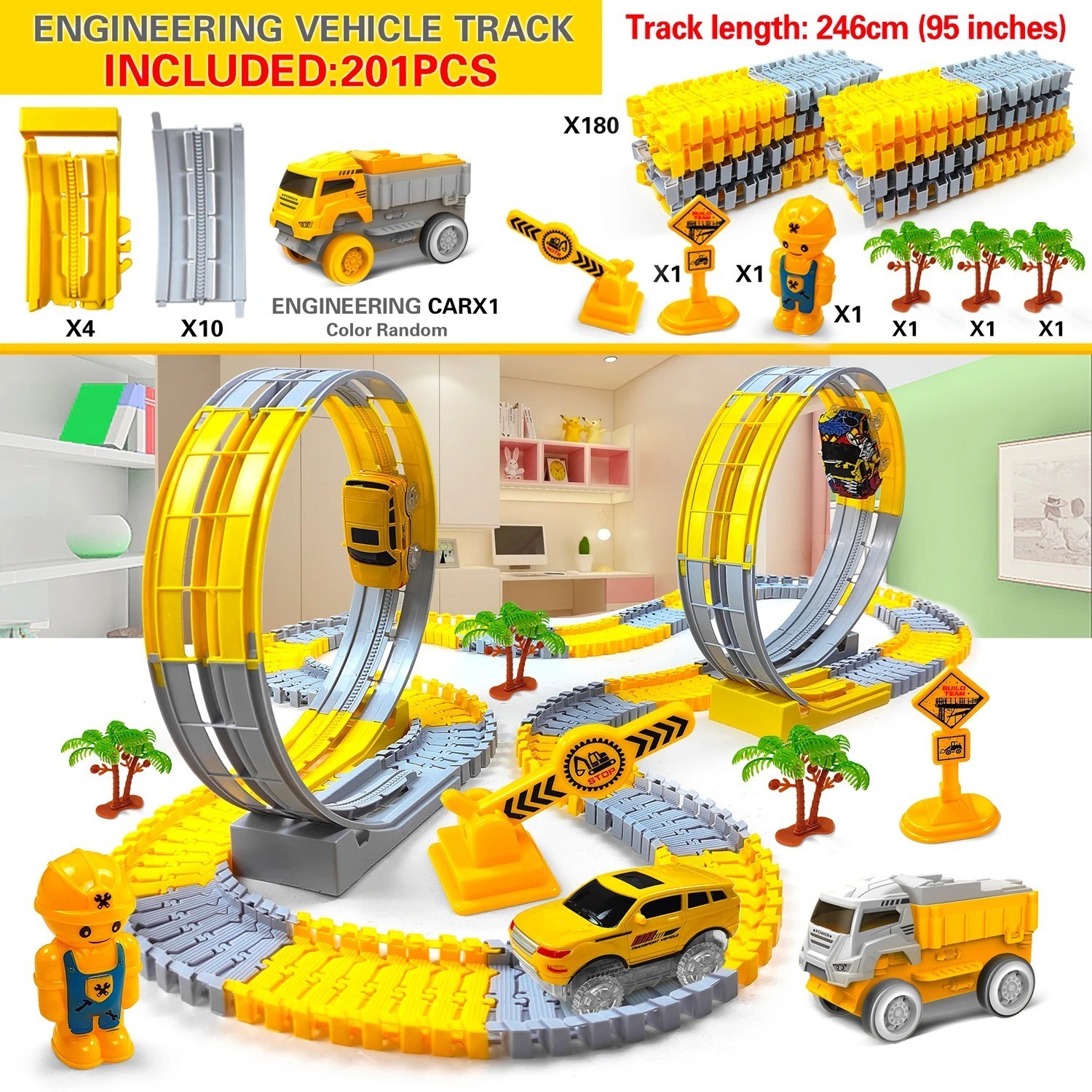 Kids Electric Flexible Track Toy Car Engineering Train Educational Birthday Gift