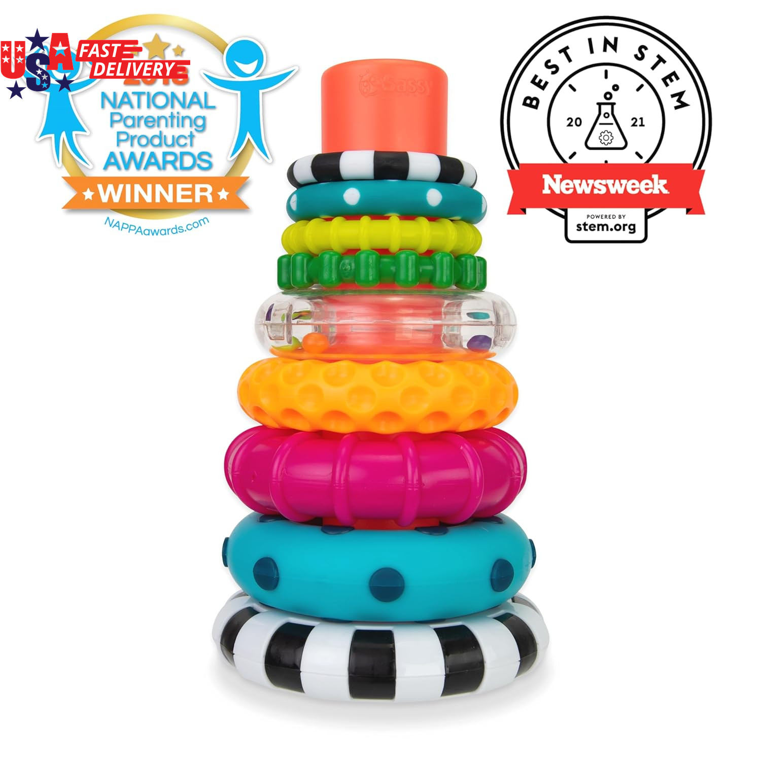 Stacks of Circles Stacking Ring STEM Learning Toy, Age 6+ Months, Multi, 9 Piece