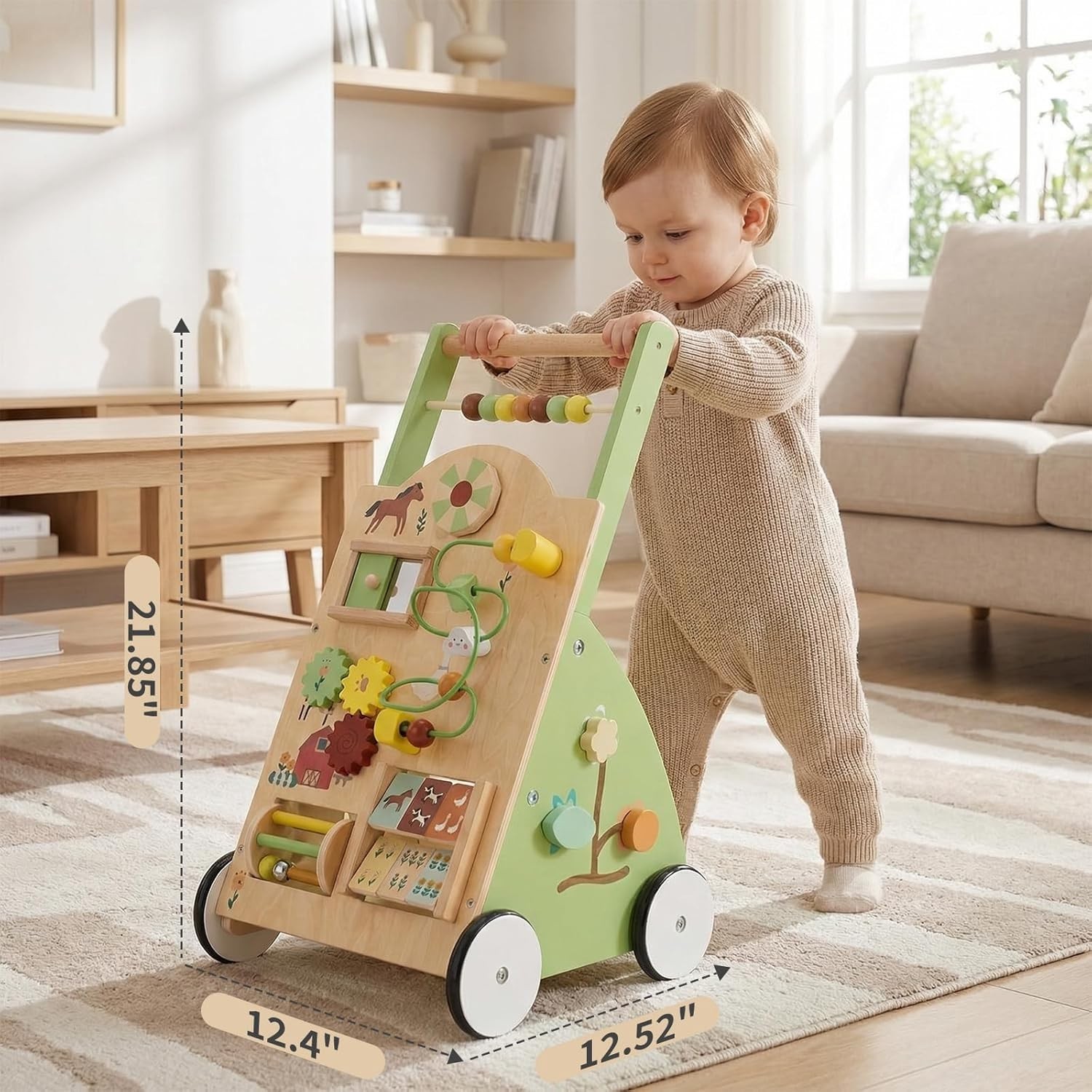 edx Wood Baby Walker Activity Center Montessori Push Toy Wheel Speed Adjustable