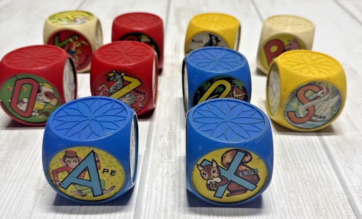 Vtg Banner Toy BUSY BLOCKS ALPHABET ABC RATTLE STACKING Plastic Lot of 10
