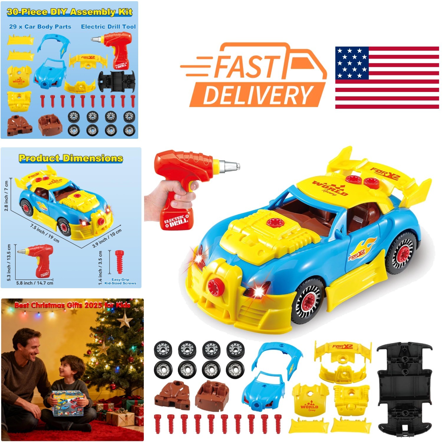 Build Your Own Car Construction Toy Set with Electric Drill and Realistic Sounds