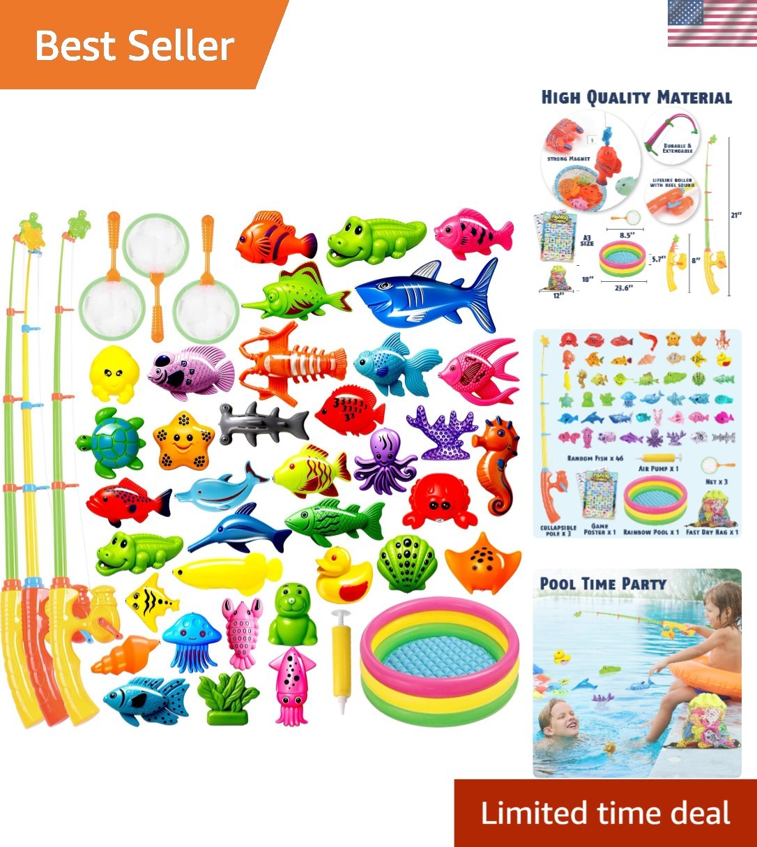 3 Player Magnetic Fishing Toy Set – Colorful Ocean Animals for Kids 3-6