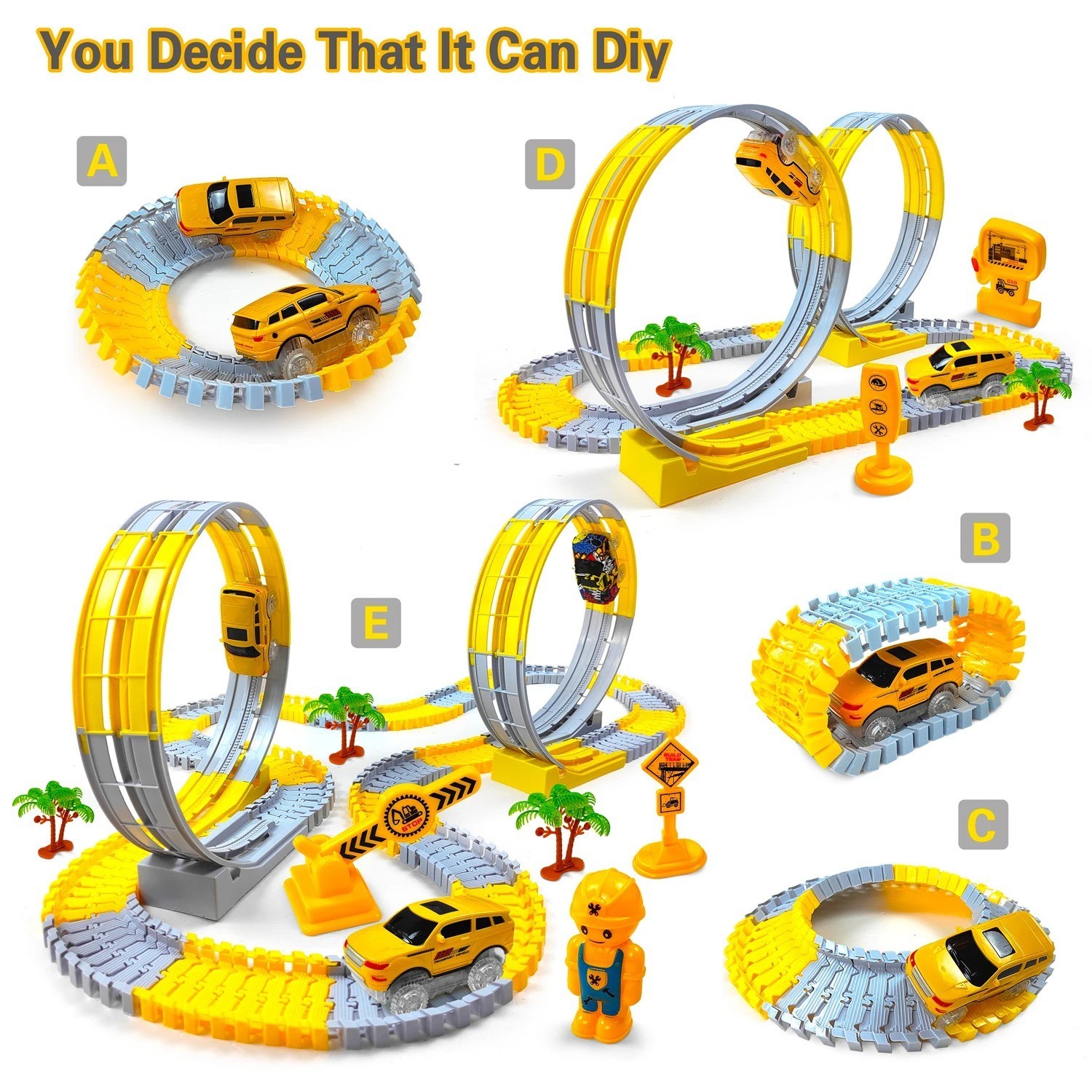 Kids Electric Flexible Track Toy Car Engineering Train Educational Birthday Gift