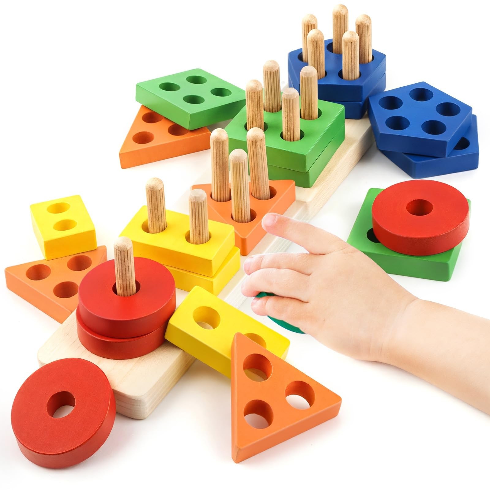 Montessori Toys for 1 2 3 Year Old Girls Boys, Wooden Sensory Toys for 1-3
