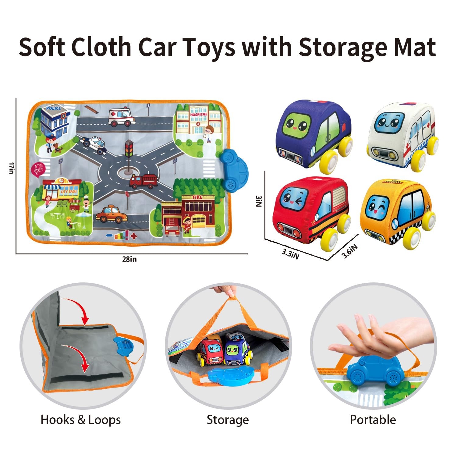 oeleoyi Soft Cars Toys with Voiced Playmat for One Year Old Toddler, Birthday