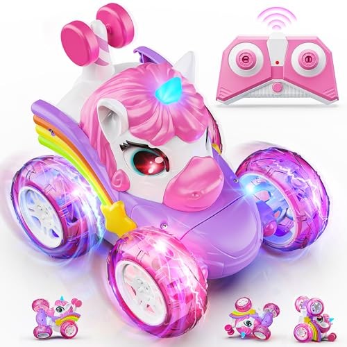 Carsky Unicorn Remote Control Car for Girls,Rechargeable 360°Stunt RC Cars