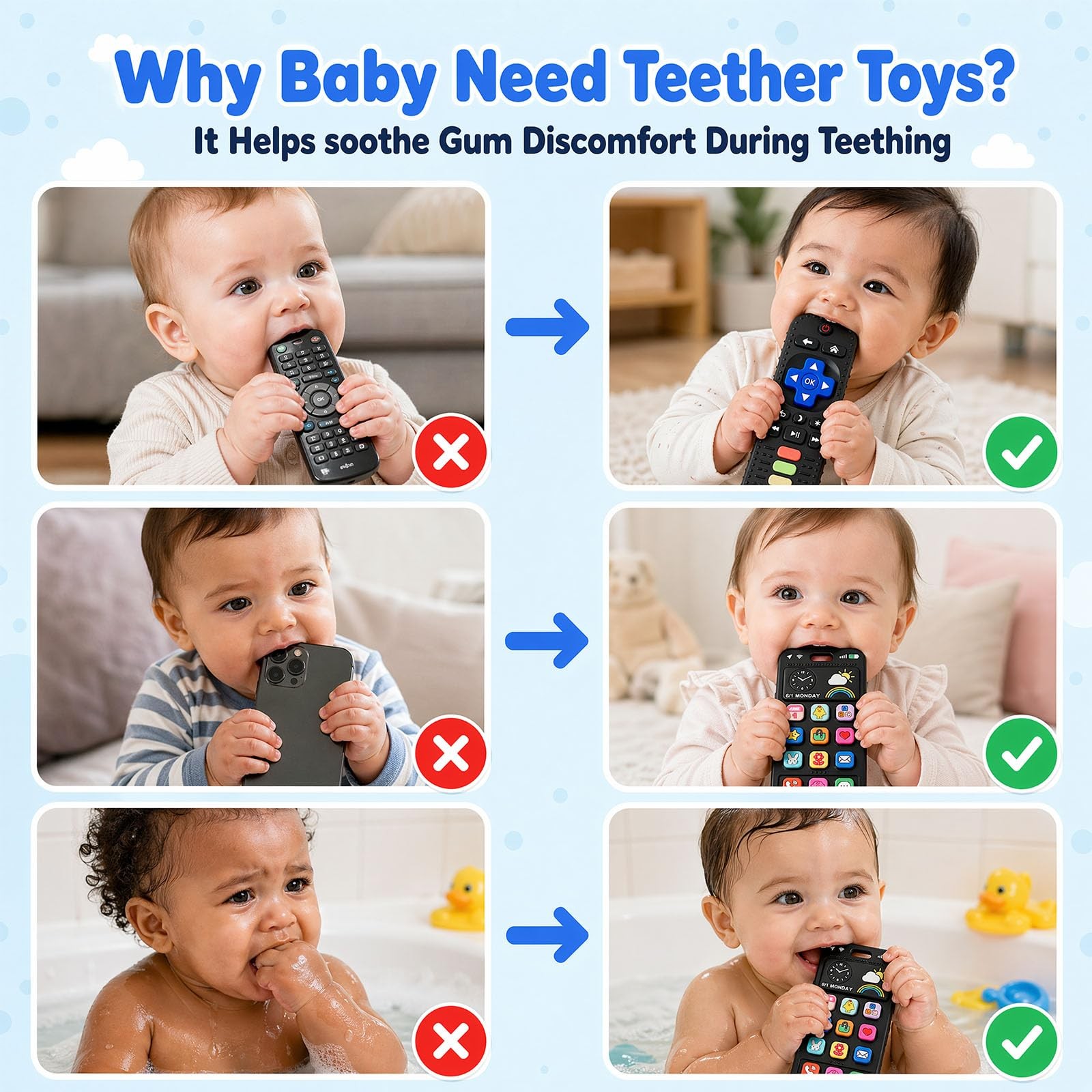 Baby Silicone Phone Teether, Realistic Mobile Teething Toy for Black 1