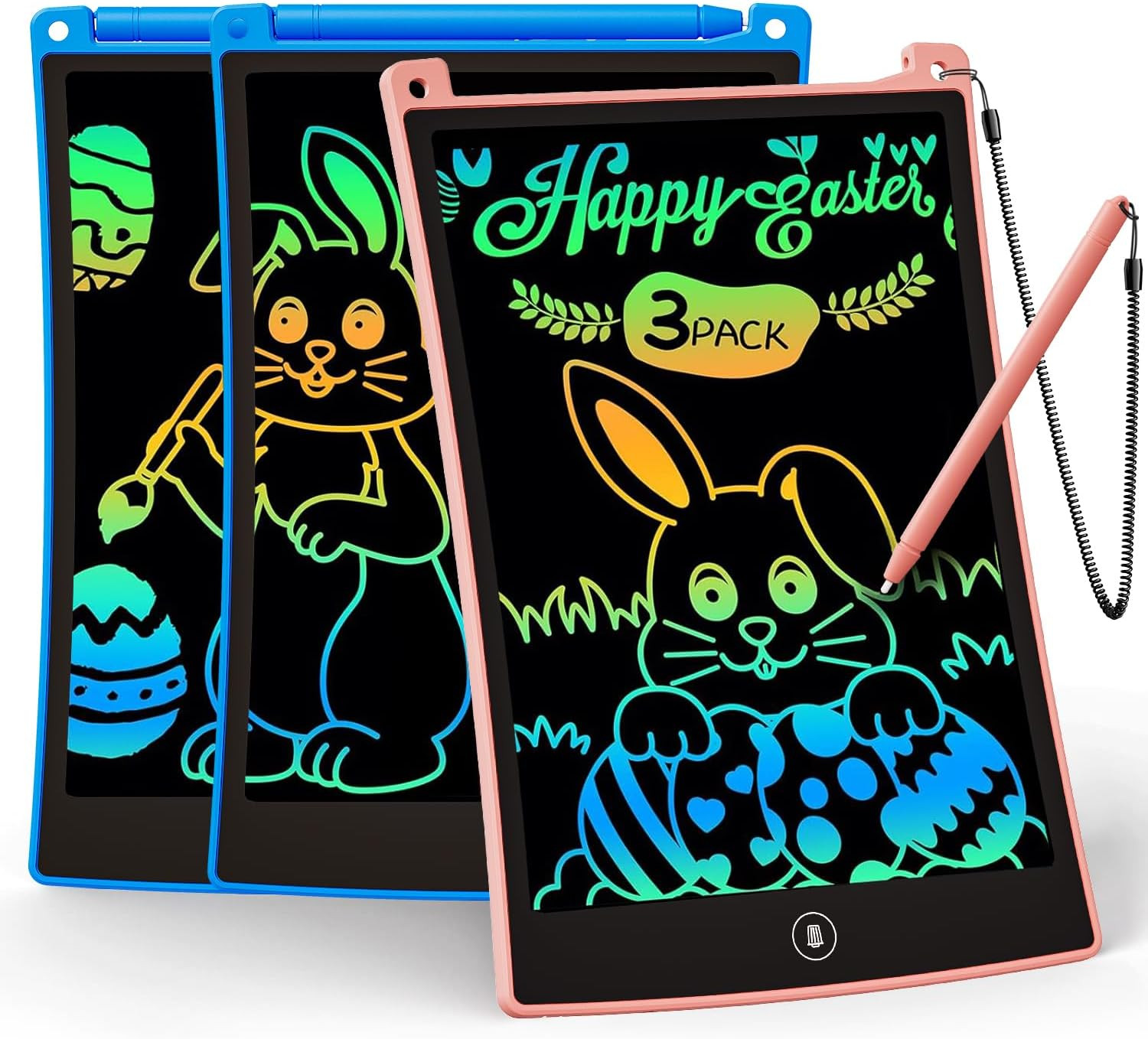 3 Pack Kids 8.5″ LCD Writing Tablet Erasable Doodle Board Blue Pink SkyBlue