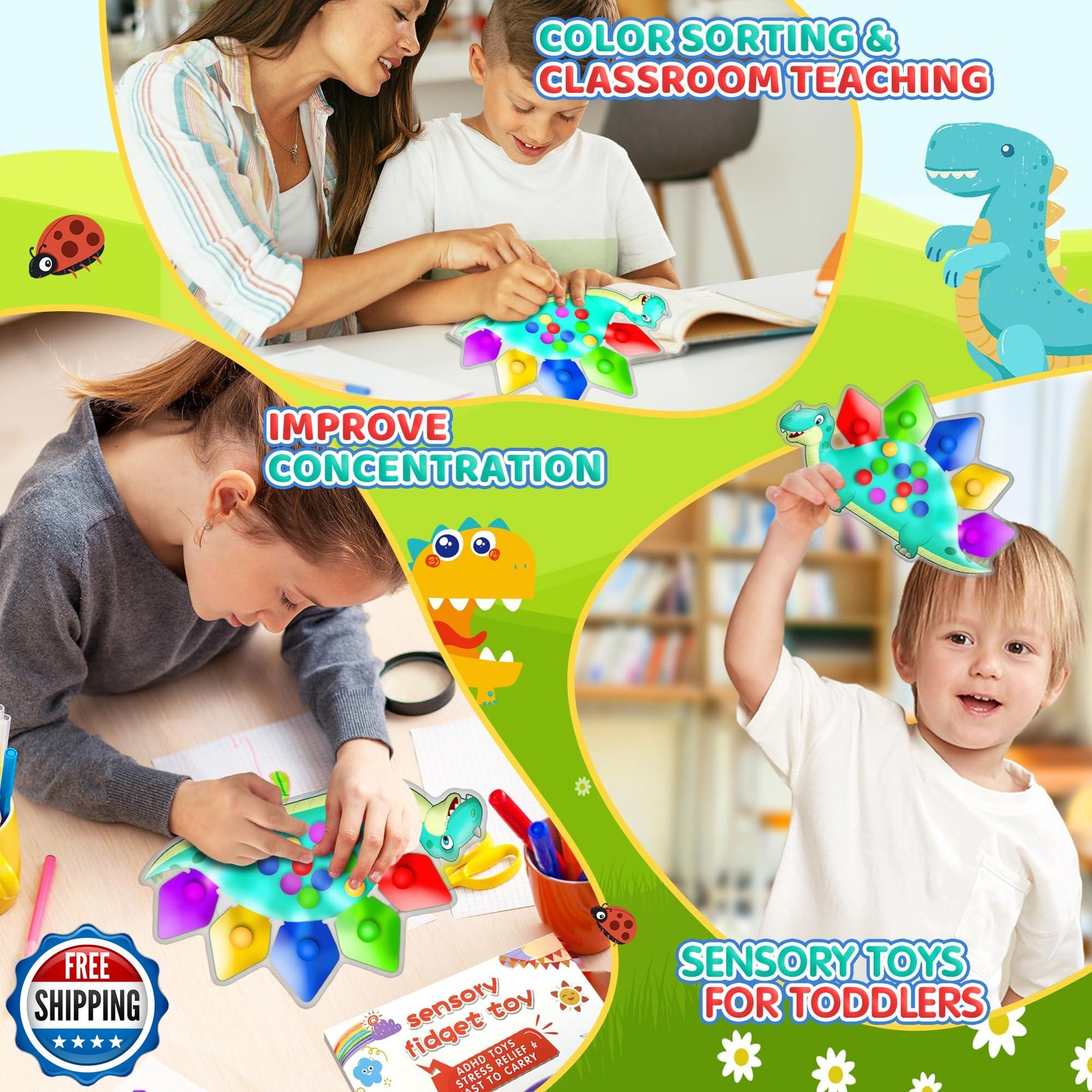 Dinosaur Color Sorting Sensory Toy Gift for Toddler Activities Toy Fine Motor