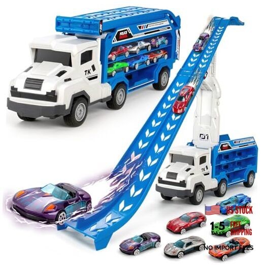 Truck Car Toys for 3, 4, 5, 6 Years Old Boys Girls, 25 in Race Track Blue