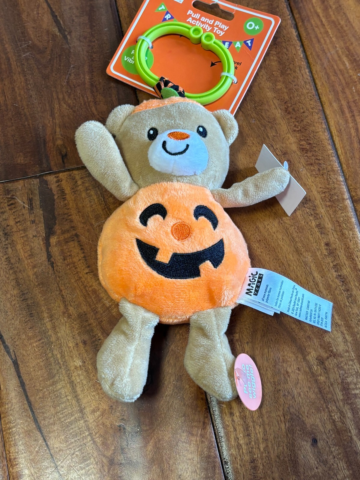NWT Magic Years Bear Pumpkin Pull & Play Activity Toy 5″ x 9″ Age 0+
