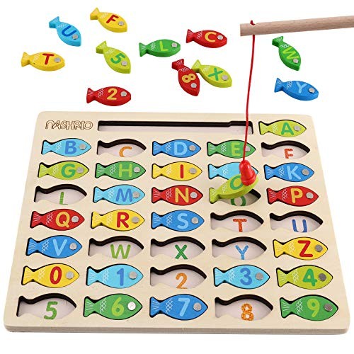 Wooden Magnetic Fishing Game Alphabet Numbers Letters Educational Toy