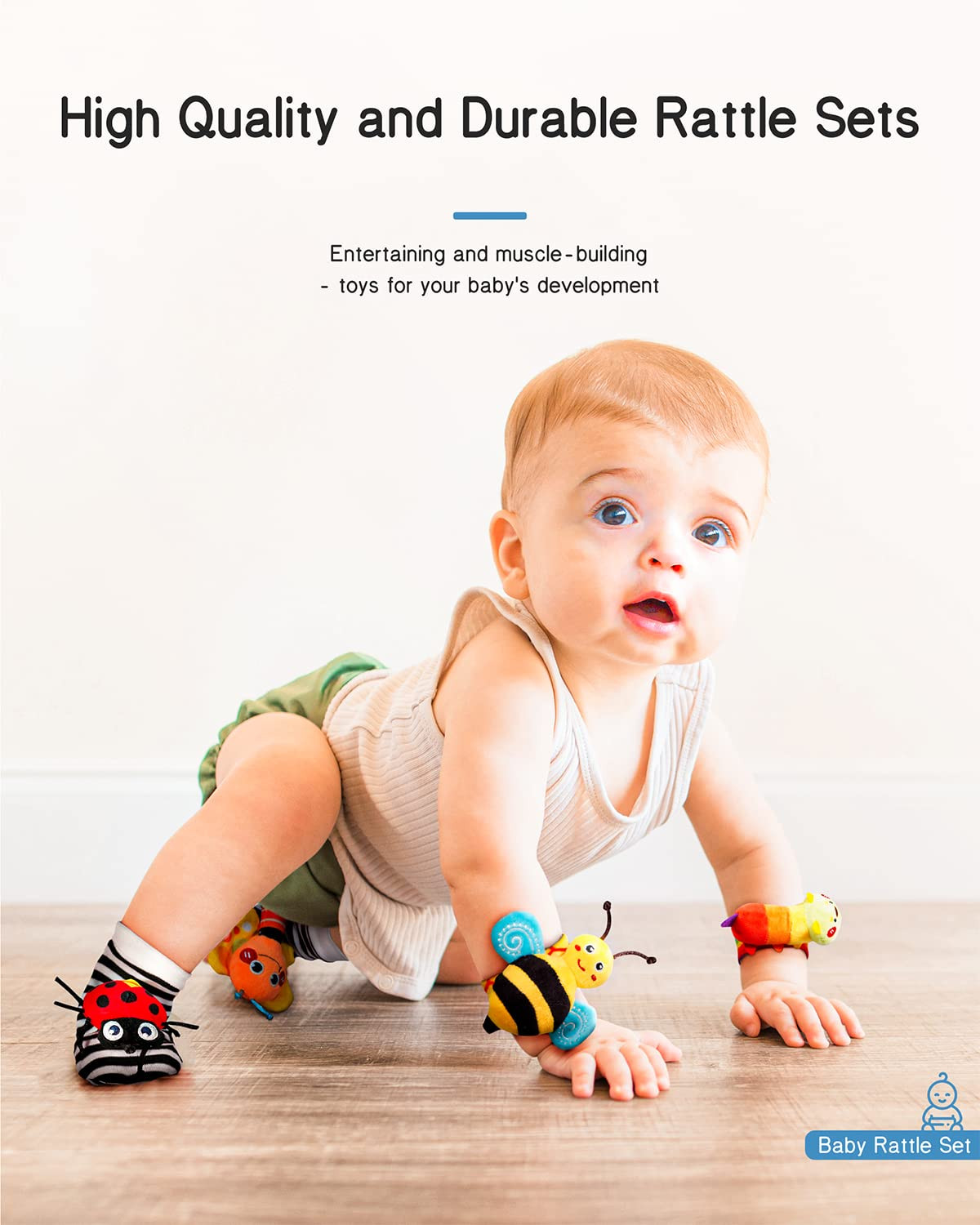 Infinno Baby Wrist Rattle Socks and Foot Finder Set, Perfect Baby Toys for 0-12