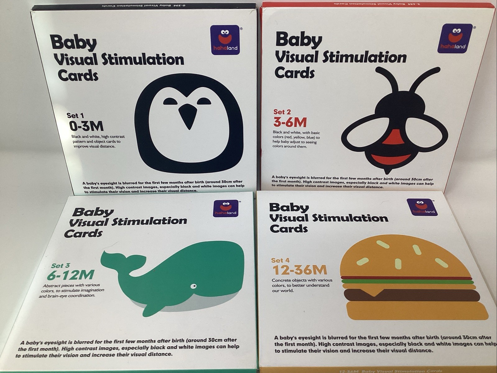 Set of 4 Baby Visual Stimulation Cards 0-36 Months- Preowned