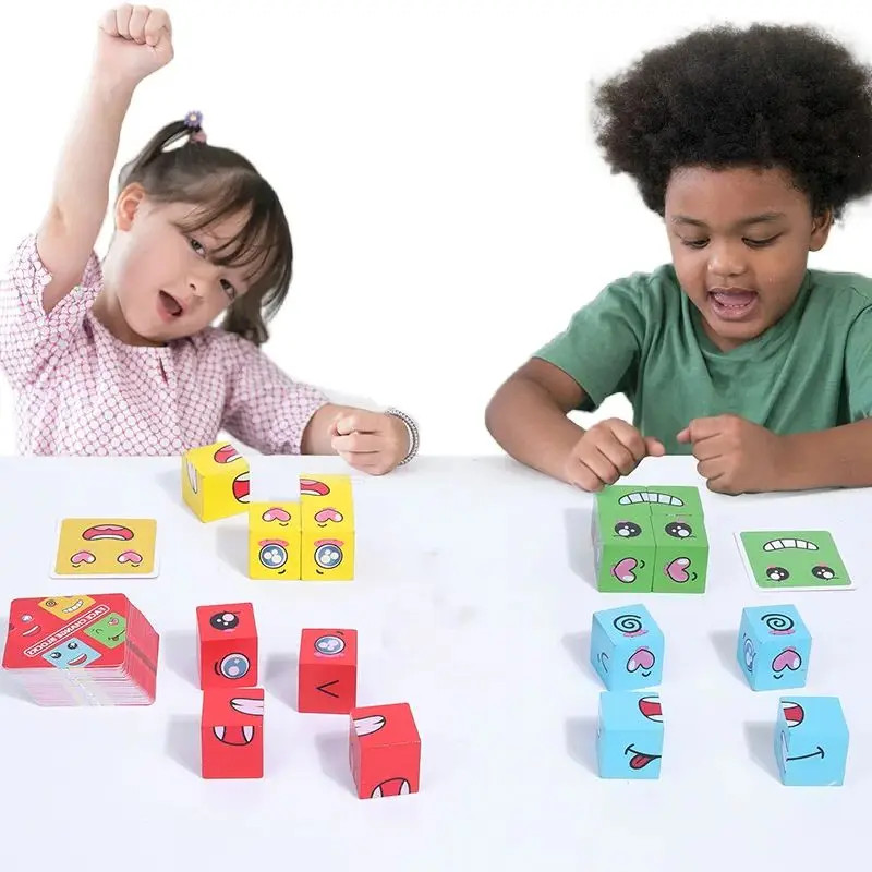 Face Change Cube Puzzle Game Kids Expression Matching Blocks Toy Set