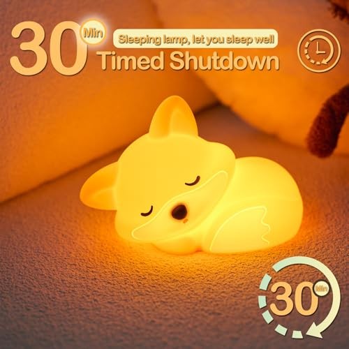 Night Light, LED Squishy Novelty Animal Lamp, Food Grade Silicone, 2 Level Fox