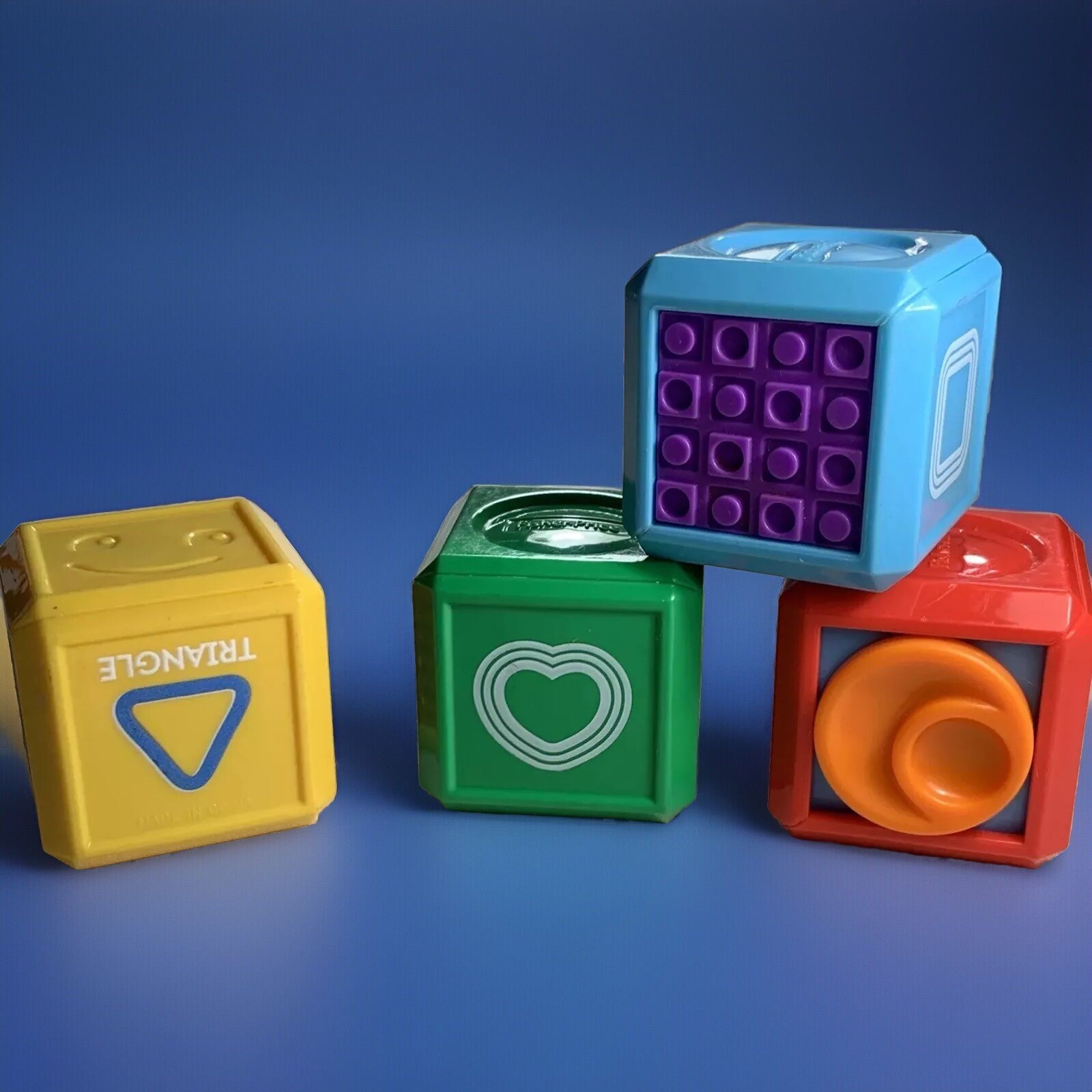 FISHER PRICE 4 Blocks Activity Cubes Tactile Toys Stack Shapes Clean Colorful