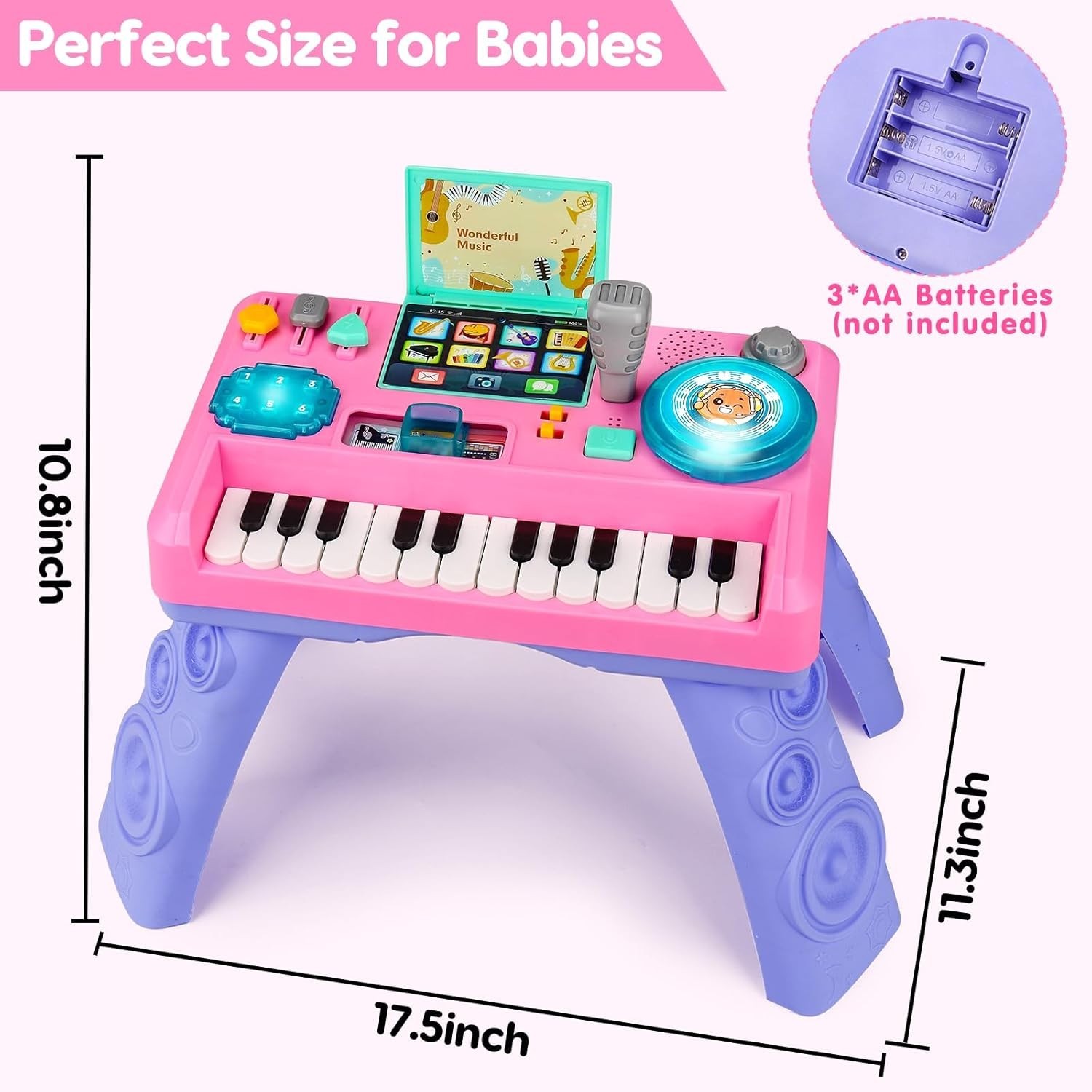 Baby DJ Table for Toddlers 1-3 with Music & Light, Musical Baby Piano Toys 6-9-1