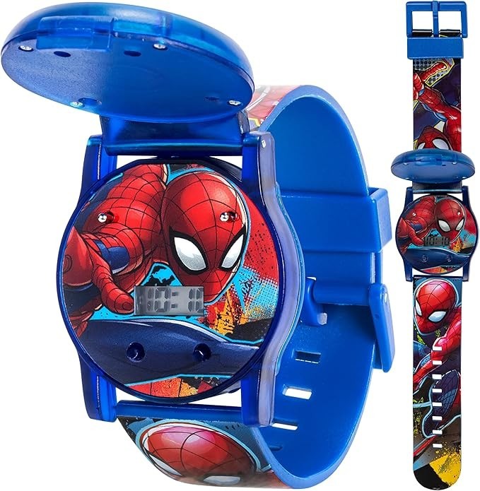 Marvel Spider-Man Kids LCD Watch & Red Survival Band Set – Flashing Light
