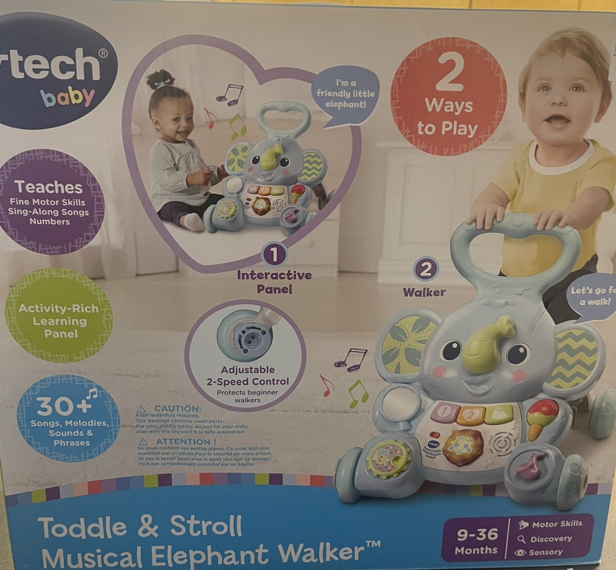 NEW VTech Walker Toddle Stroll Musical Elephant Activity 2 Speeds 9-36 Months