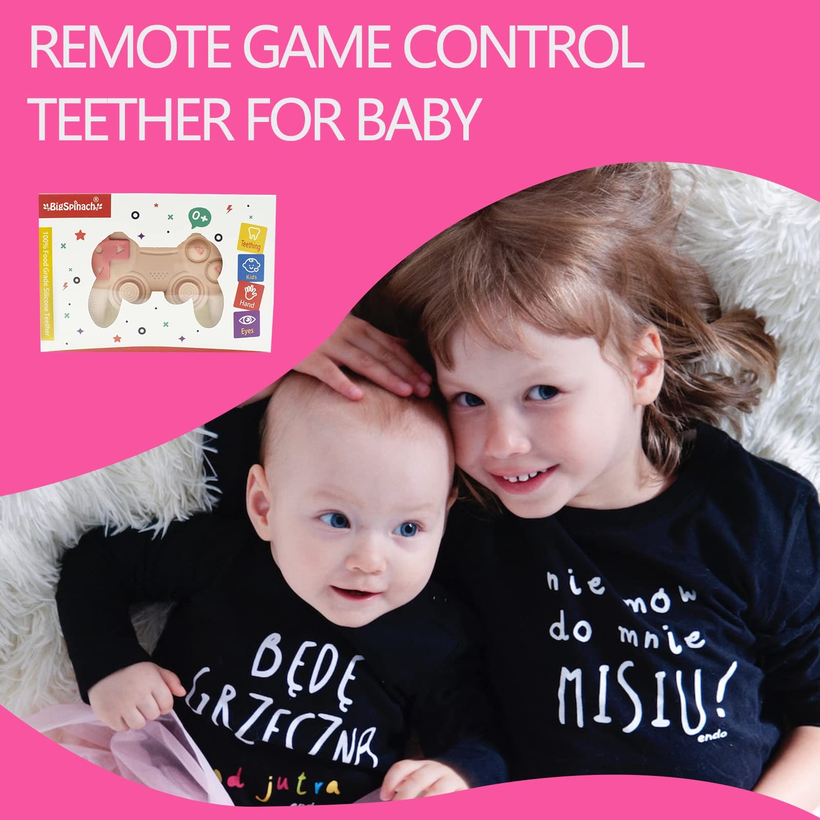 Cool Remote Game Control Teething Toy for Babies 0-6 6-12 Months,Game Pink