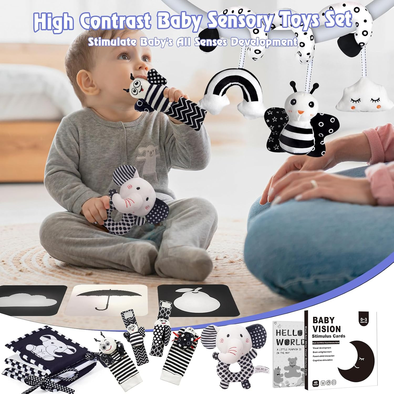 Black and White Sensory Toys for Babies,Montessori Toys for Babies,High Contrast