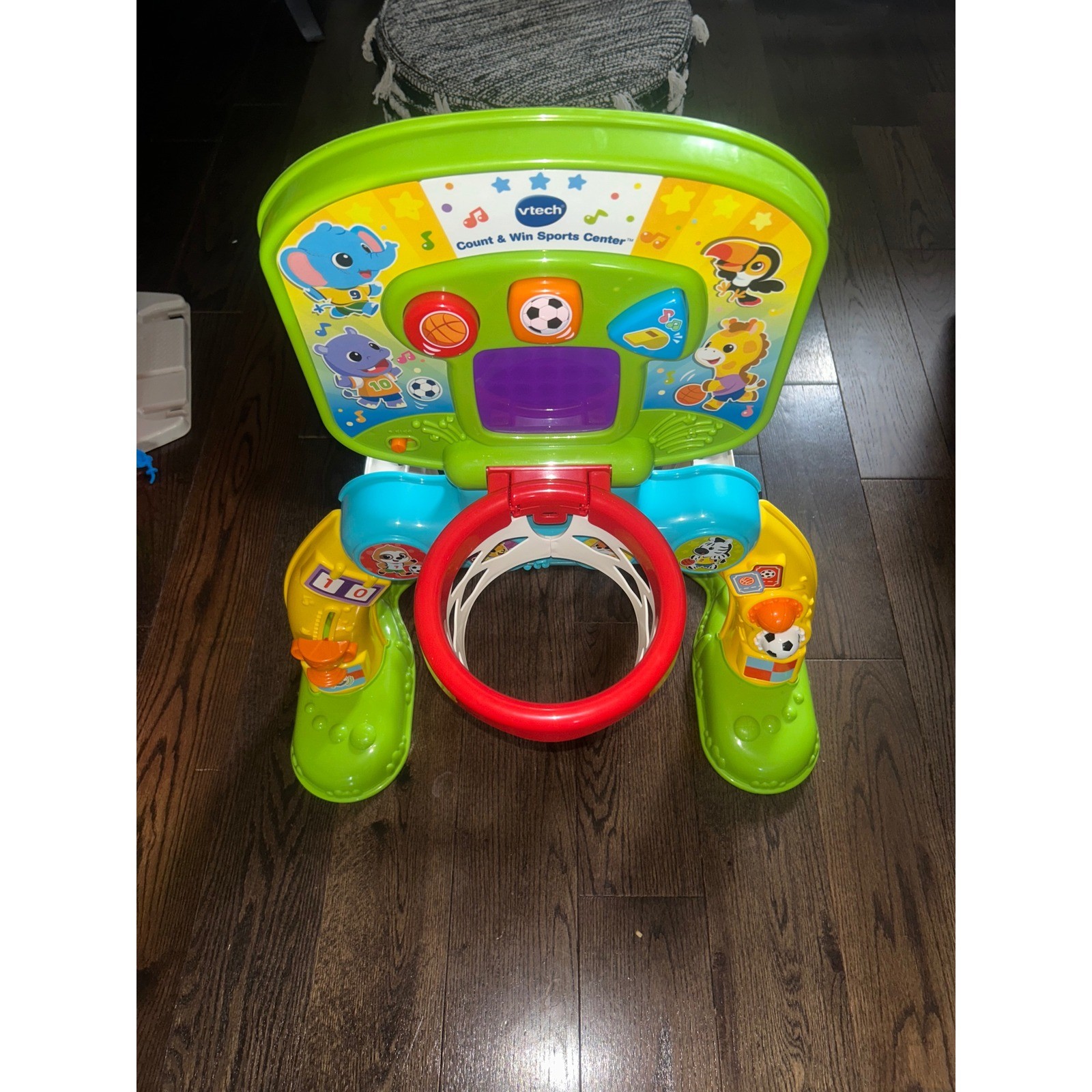 VTech Count & Win Sports Center Toddler Basketball Soccer Goal Toy Green Yellow