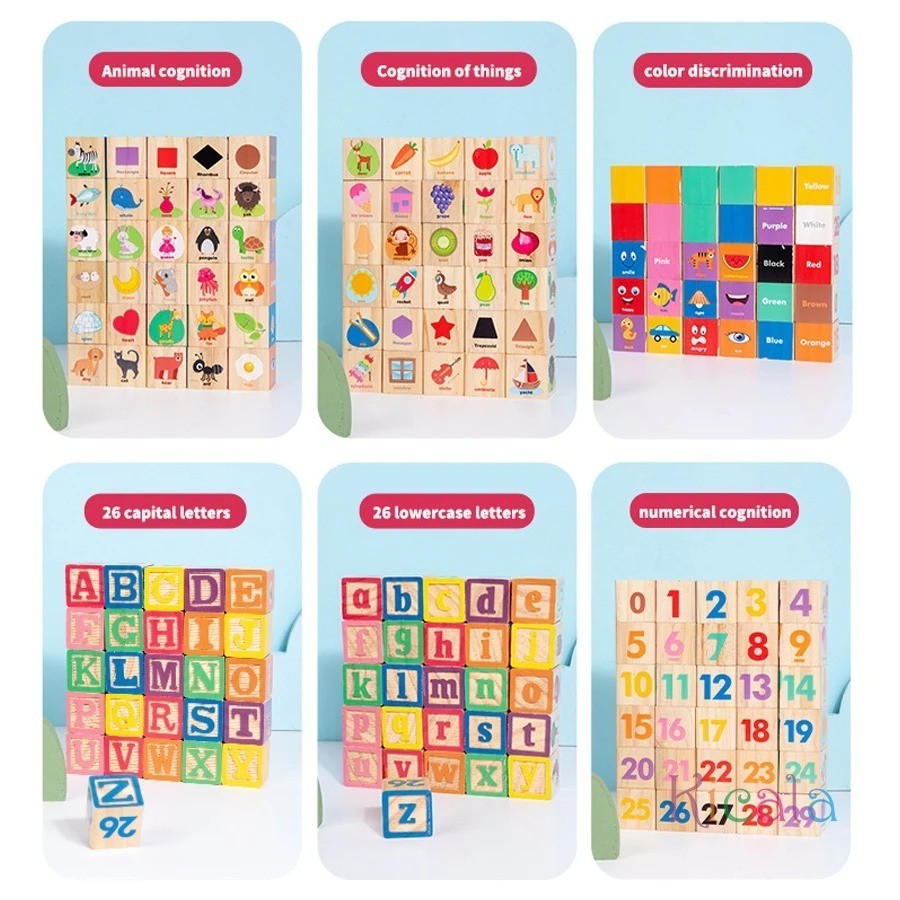 26 colorful letter blocks ABC Wooden block Cart Preschool Learning