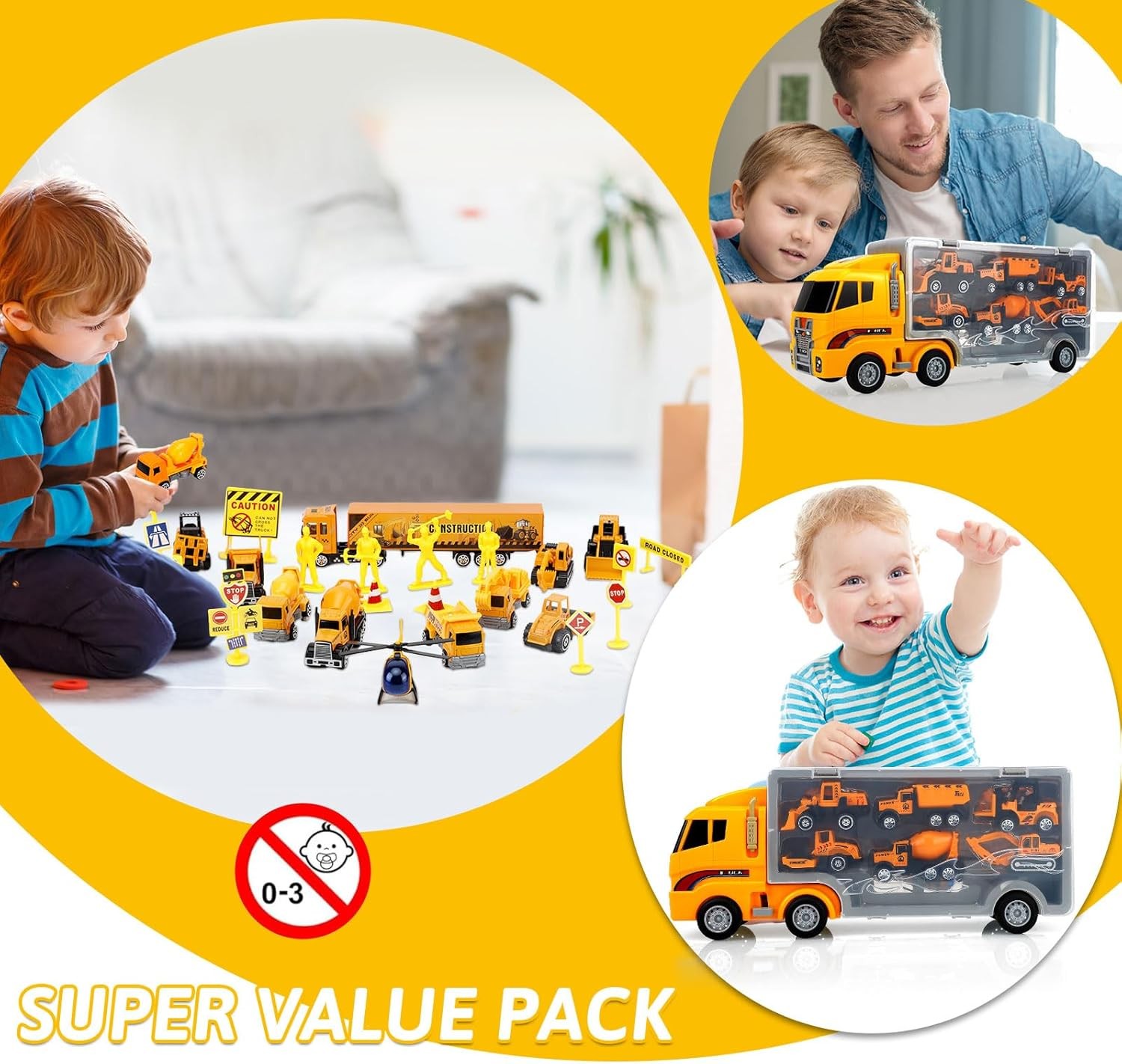 Construction Car Toy Set 13Pk Truck Vehicles Set Gift for Toddlers Boys
