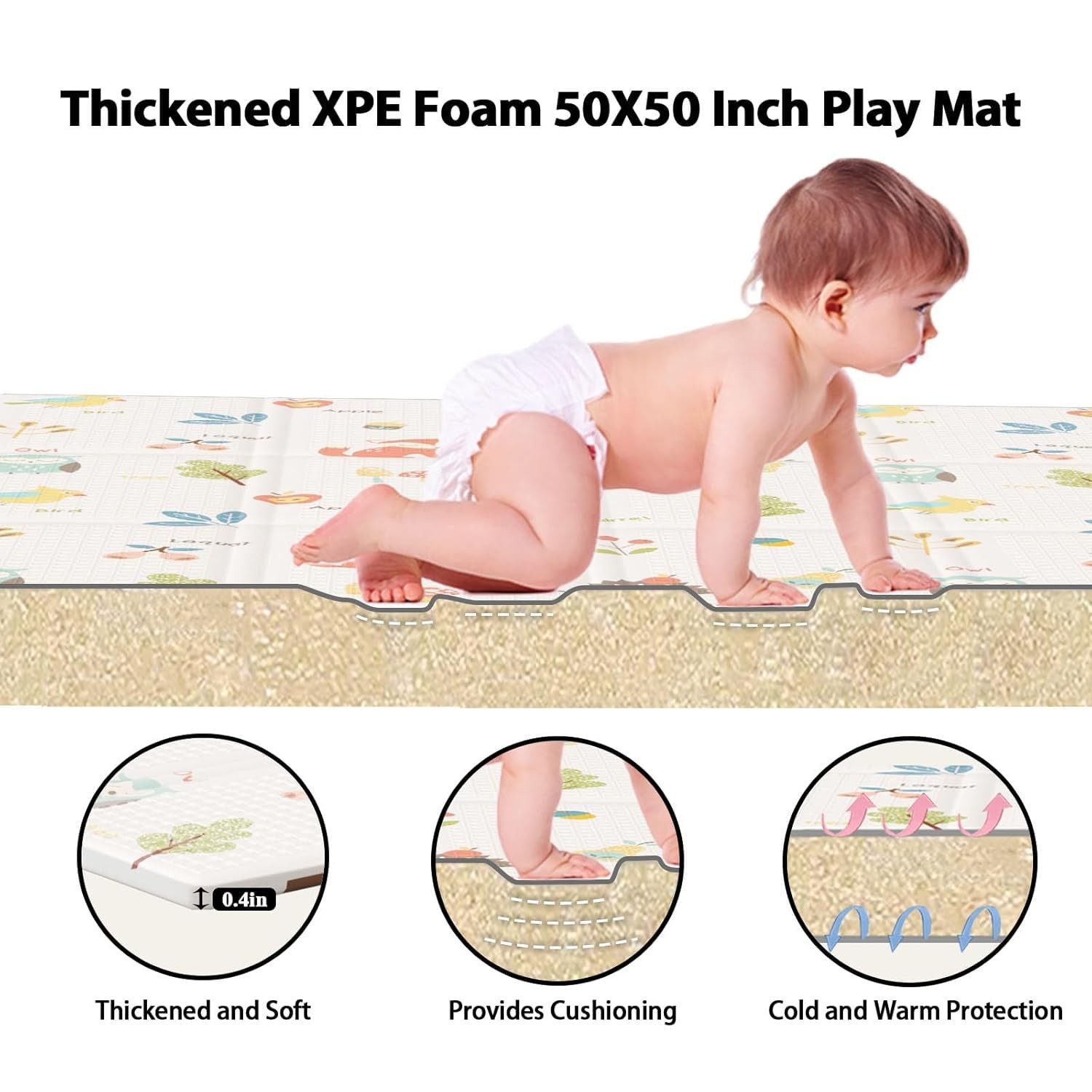 XVISHX Baby Play Mat, 50 x 50 Inch Mat Perfect for 50*50*0.4 In, Beige