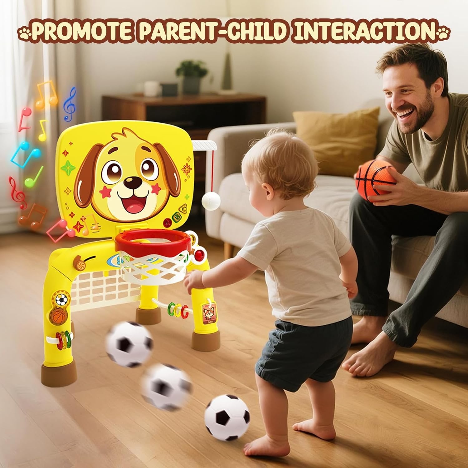 Toys for 1 Year Old Boy – Toddler Basketball Hoop & Soccer Goal & Baseball