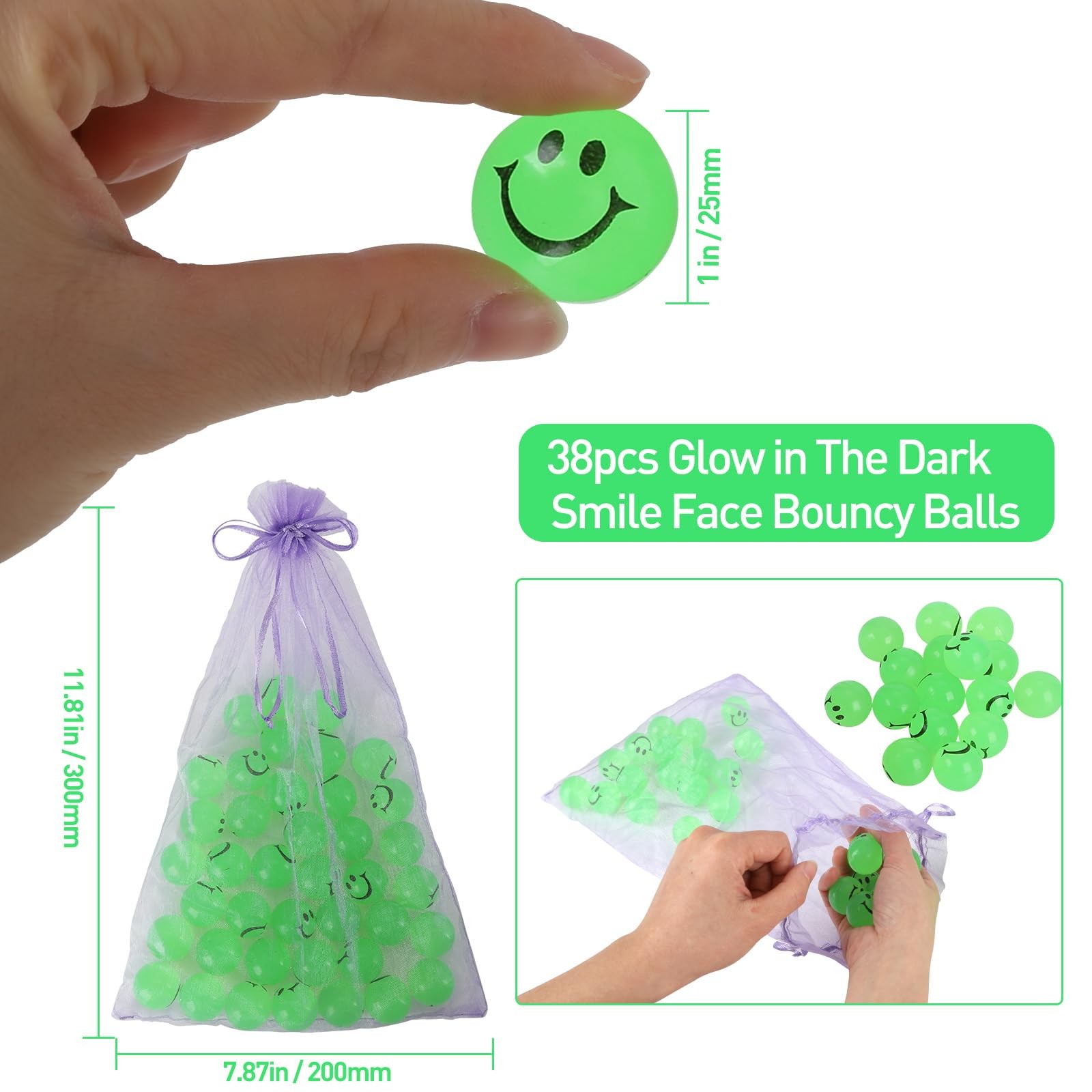 38Pcs Glow in The Dark Smile Bouncy Balls- 1 Inch High Bouncing Balls, Small …