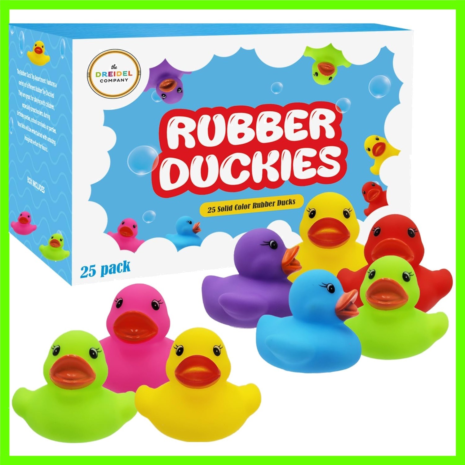 25-Count Classic Rubber Duck Toy Duckies for Kids, Six Solid Colors, Bath Bir…
