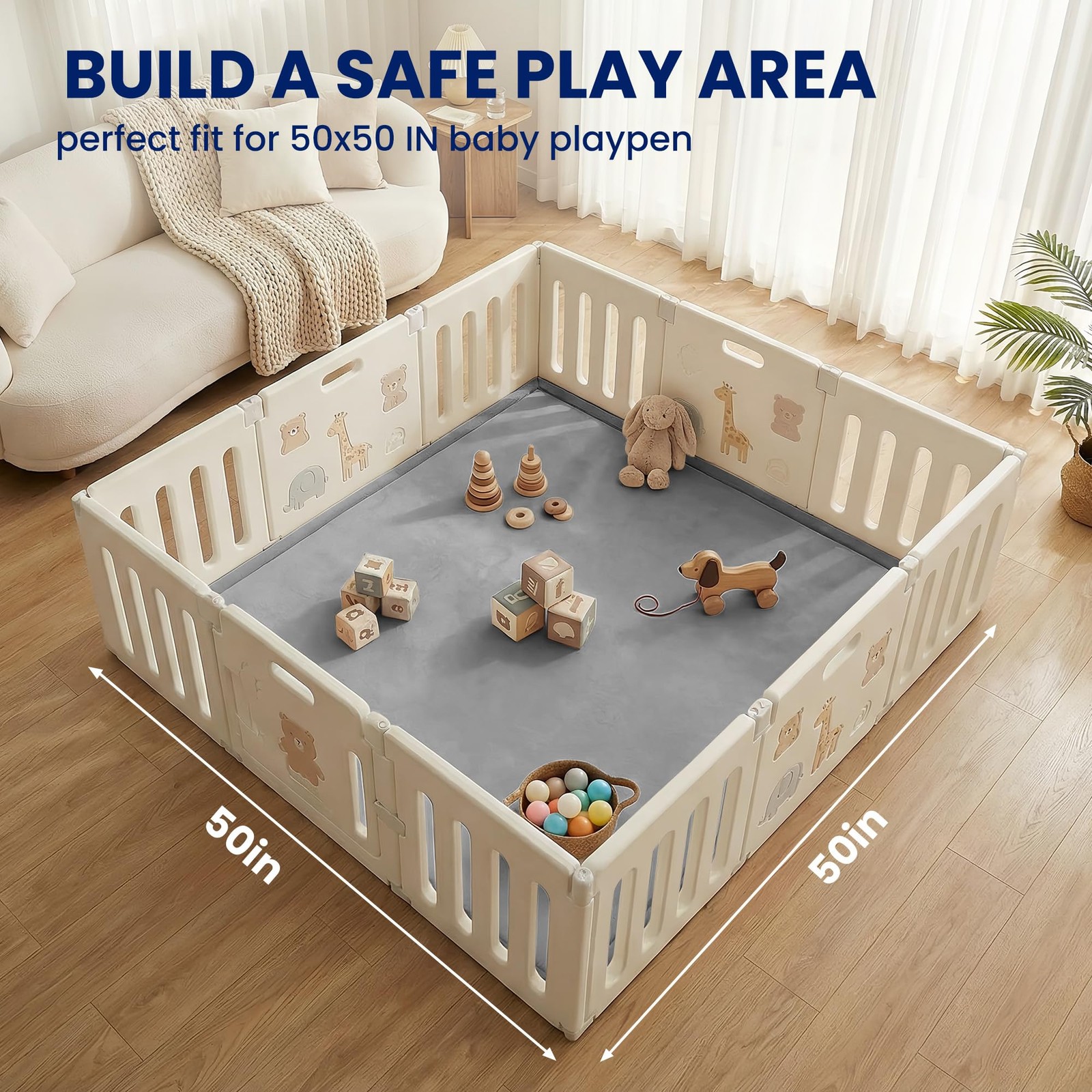 Huloo Sleep Ultra Soft Baby Play Mat for Floor,1.3″ 50″×50″×1.3″, Dark Grey