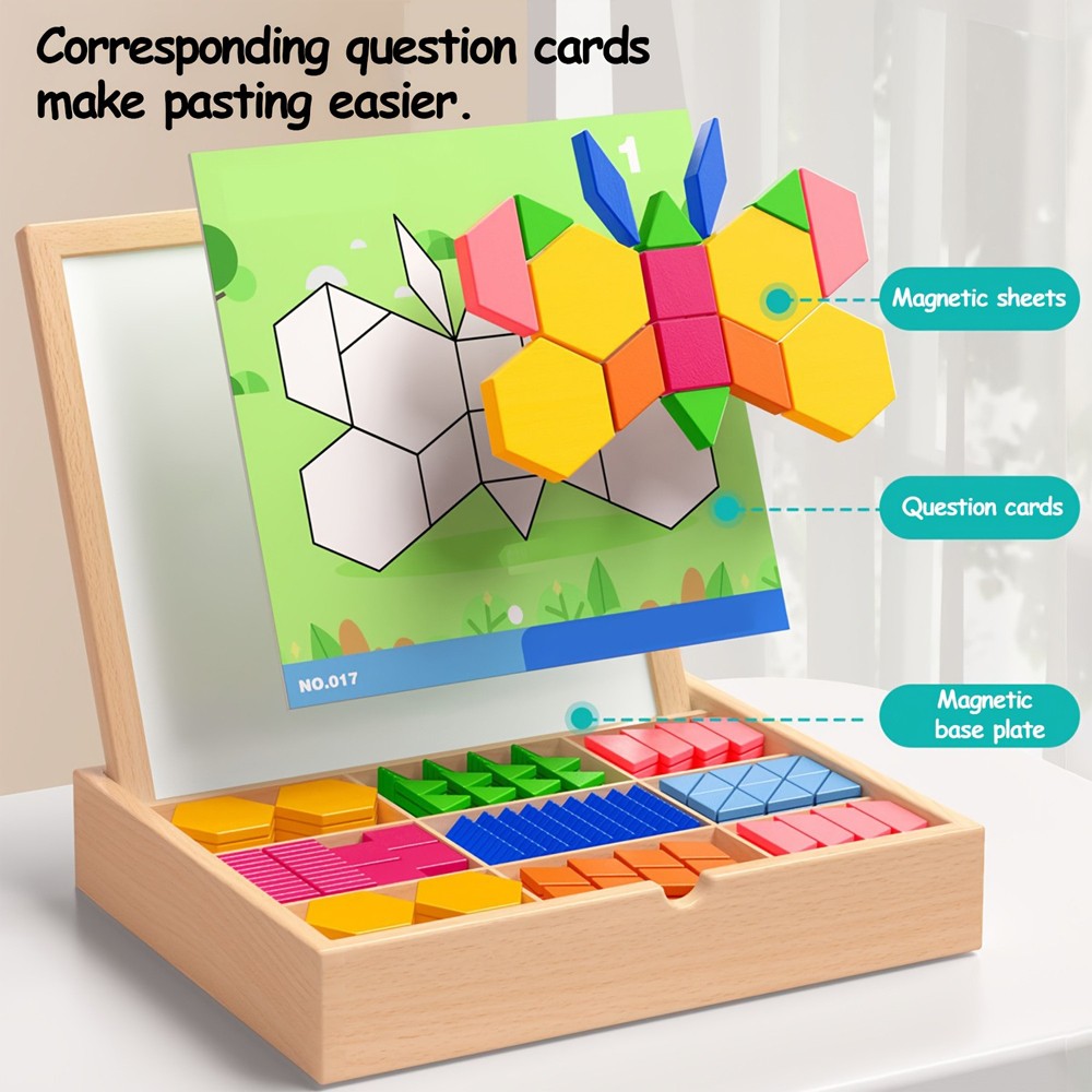 Wooden Magnetic Tangram Puzzle Set Geometric Shape Learning Toy for Preschoolers