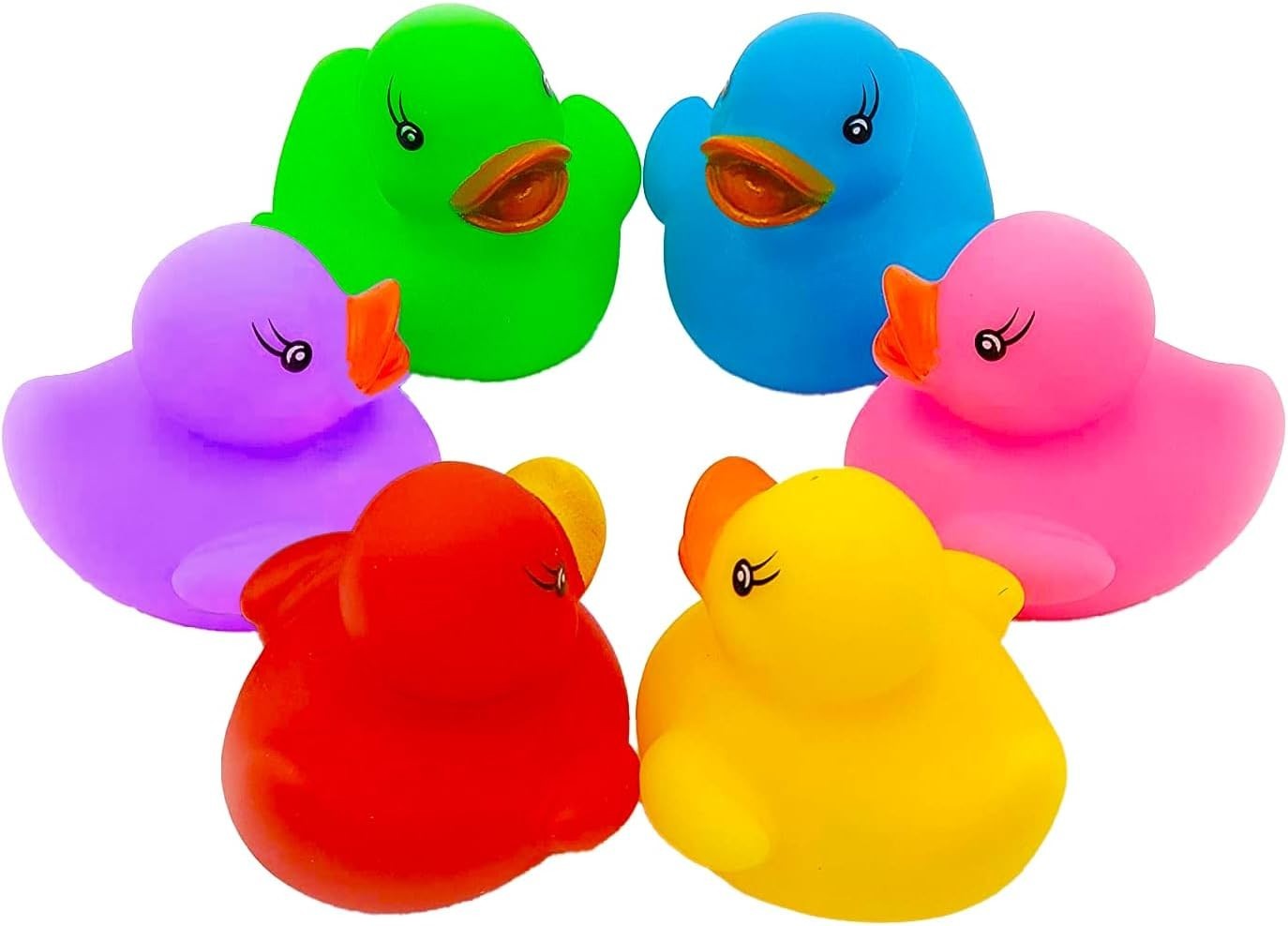 25-Count Classic Rubber Duck Toy Duckies for Kids, Six Solid Colors, Bath Bir…