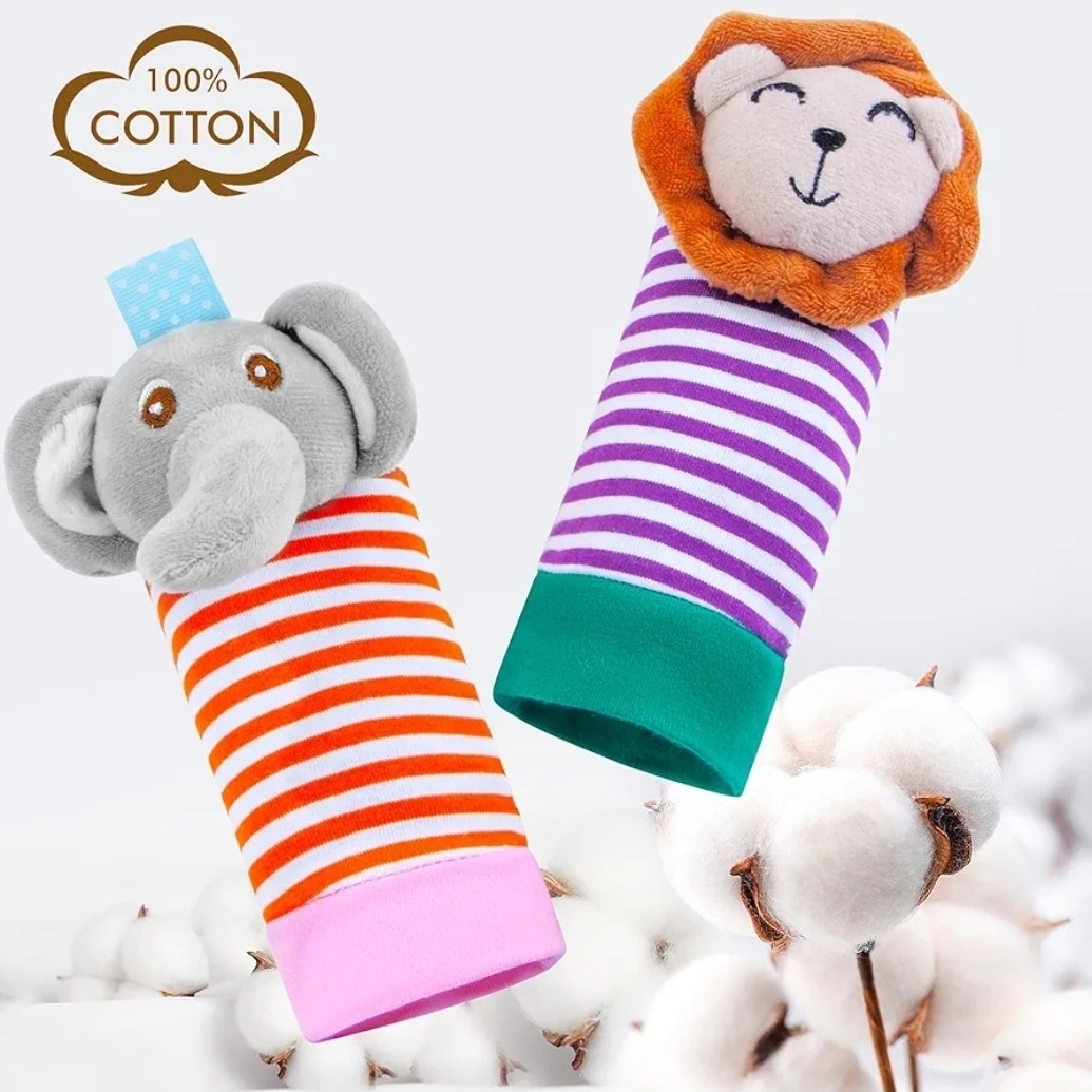 Animal Theme Wrist & Ankle Rattles Set for Babies, Multicolor, 0-12 Months